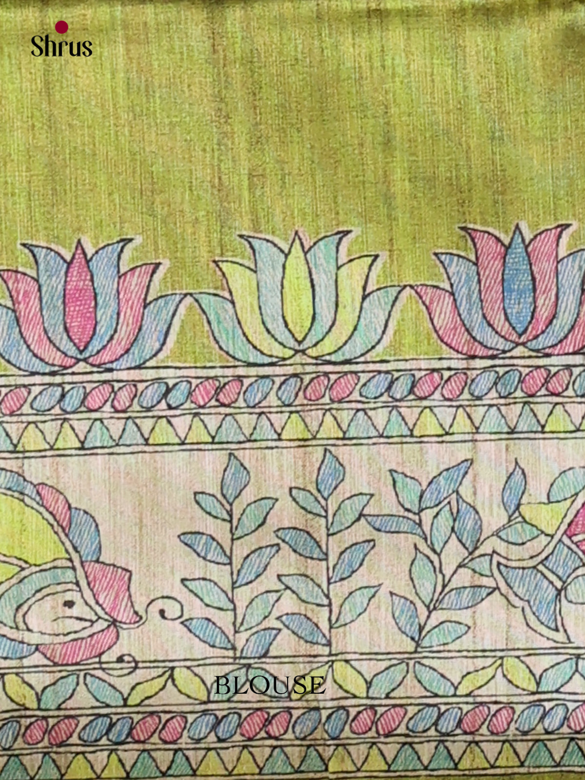 Light Green & Cream - Printed Madhubani Saree - EI16741 - Shop on Shrus.com