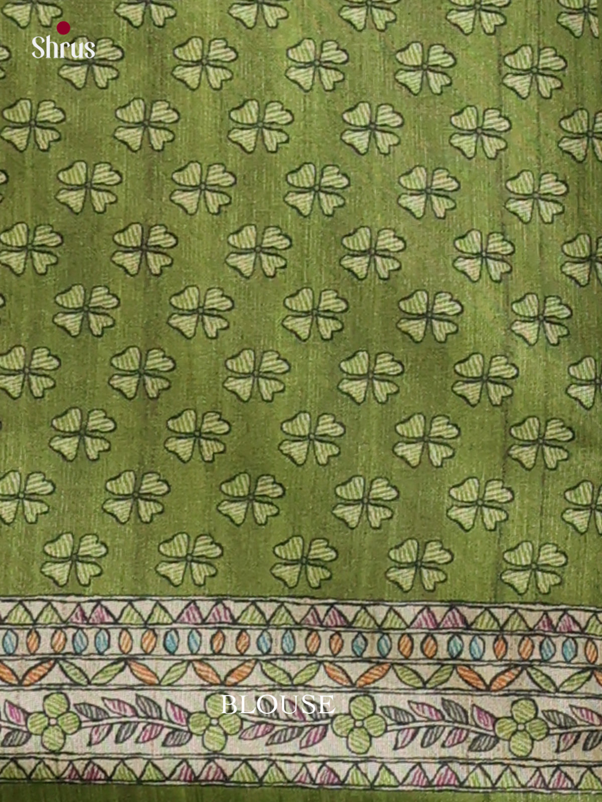 Green & Cream - Printed Madhubani Saree - Shop on Shrus.com