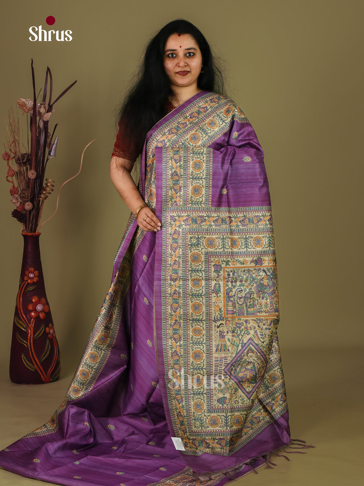 Printed Madhubani Saree - EI16797 - Shop on Shrus.com