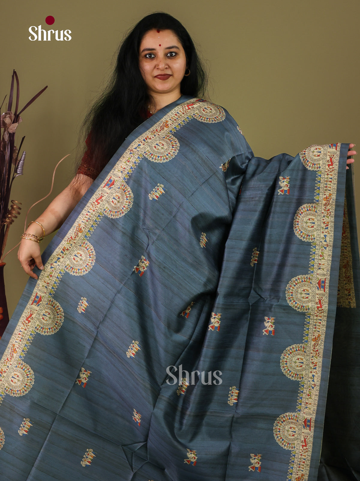 Black & Cream - Printed Madhubani Saree - Shop on Shrus.com