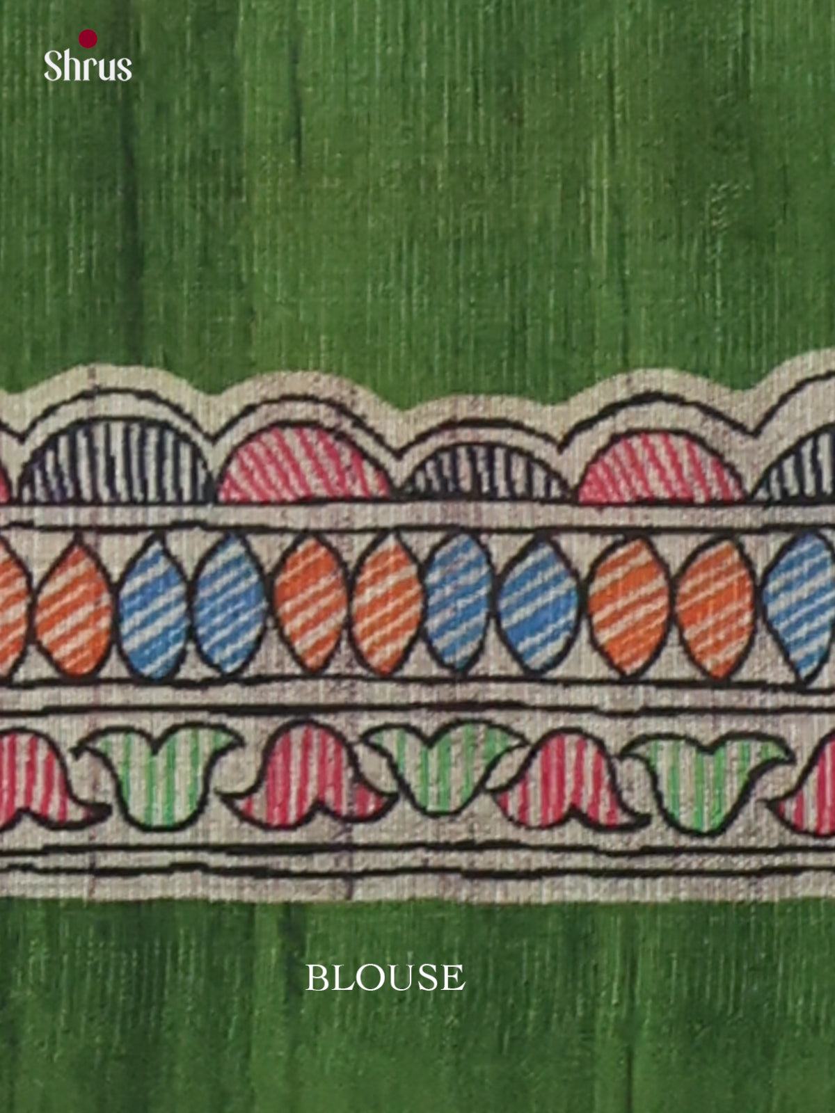 Green & Cream - Printed Madhubani Saree