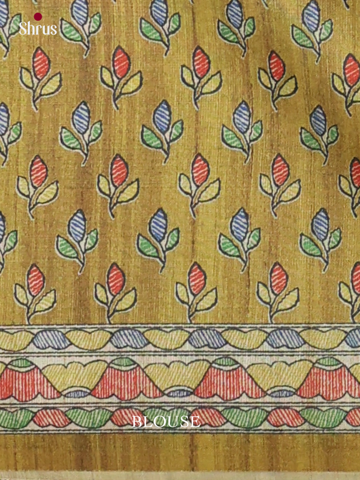 Cream & Green - Printed Madhubani Saree - Shop on Shrus.com