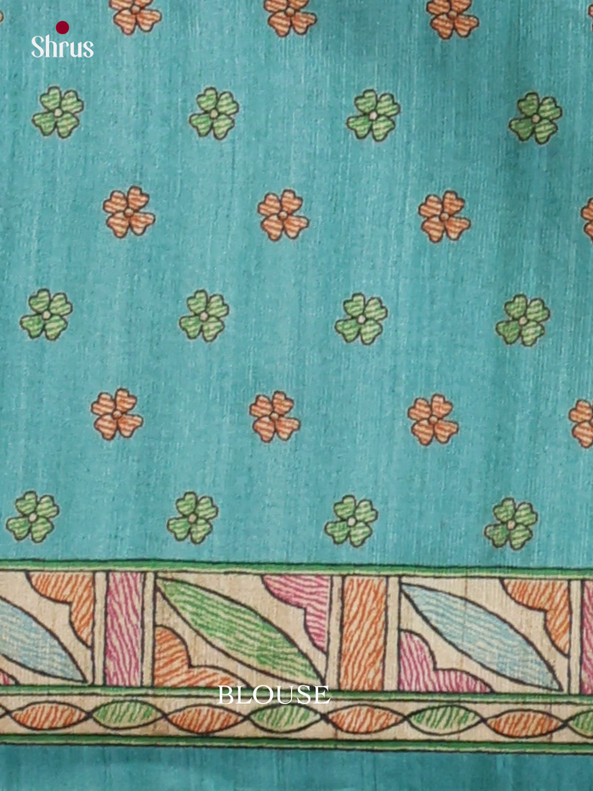 Light Blue & Cream - Printed Madhubani Saree - Shop on Shrus.com