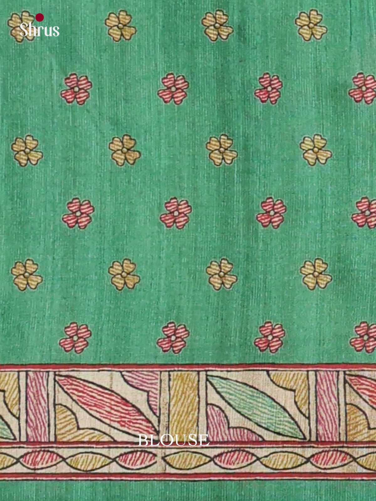 Green & Cream - Printed Madhubani Saree - Shop on Shrus.com
