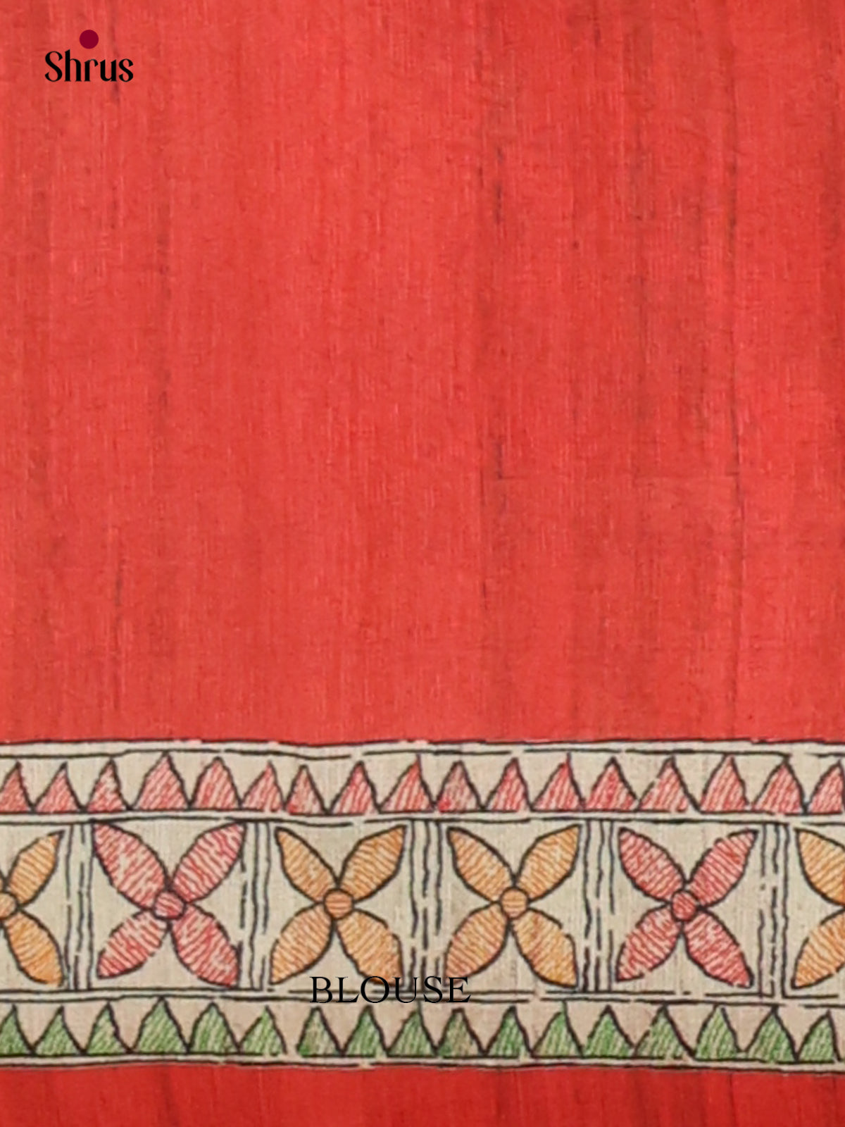 Red & Cream - Printed Madhubani Saree - Shop on Shrus.com