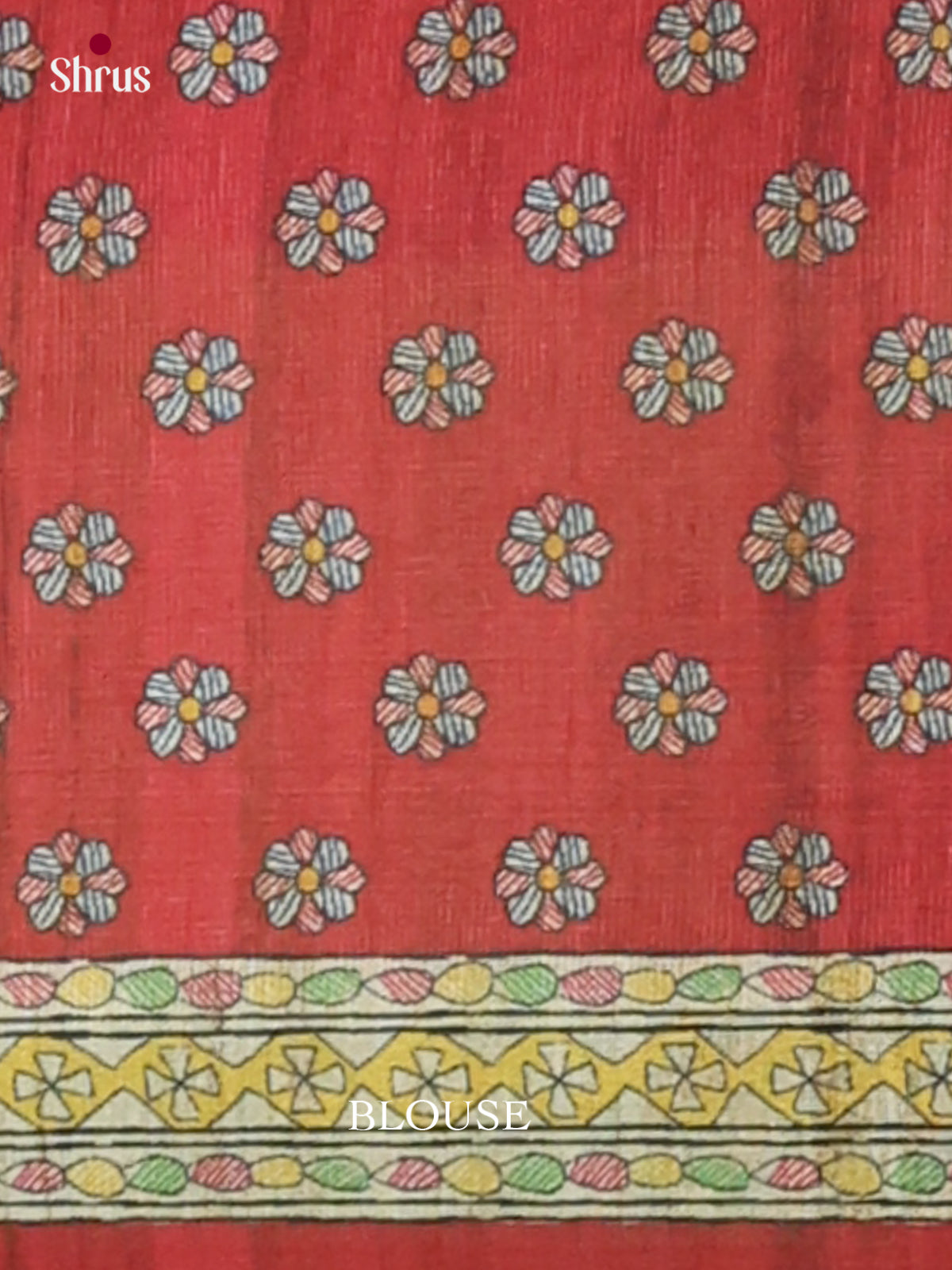 Maroon & Cream - Printed Madhubani Saree