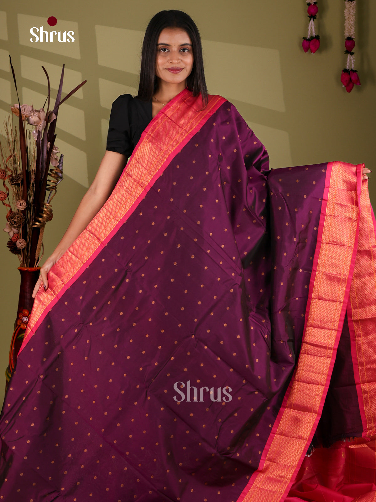 Violet & Pink - Semi Paithani Saree