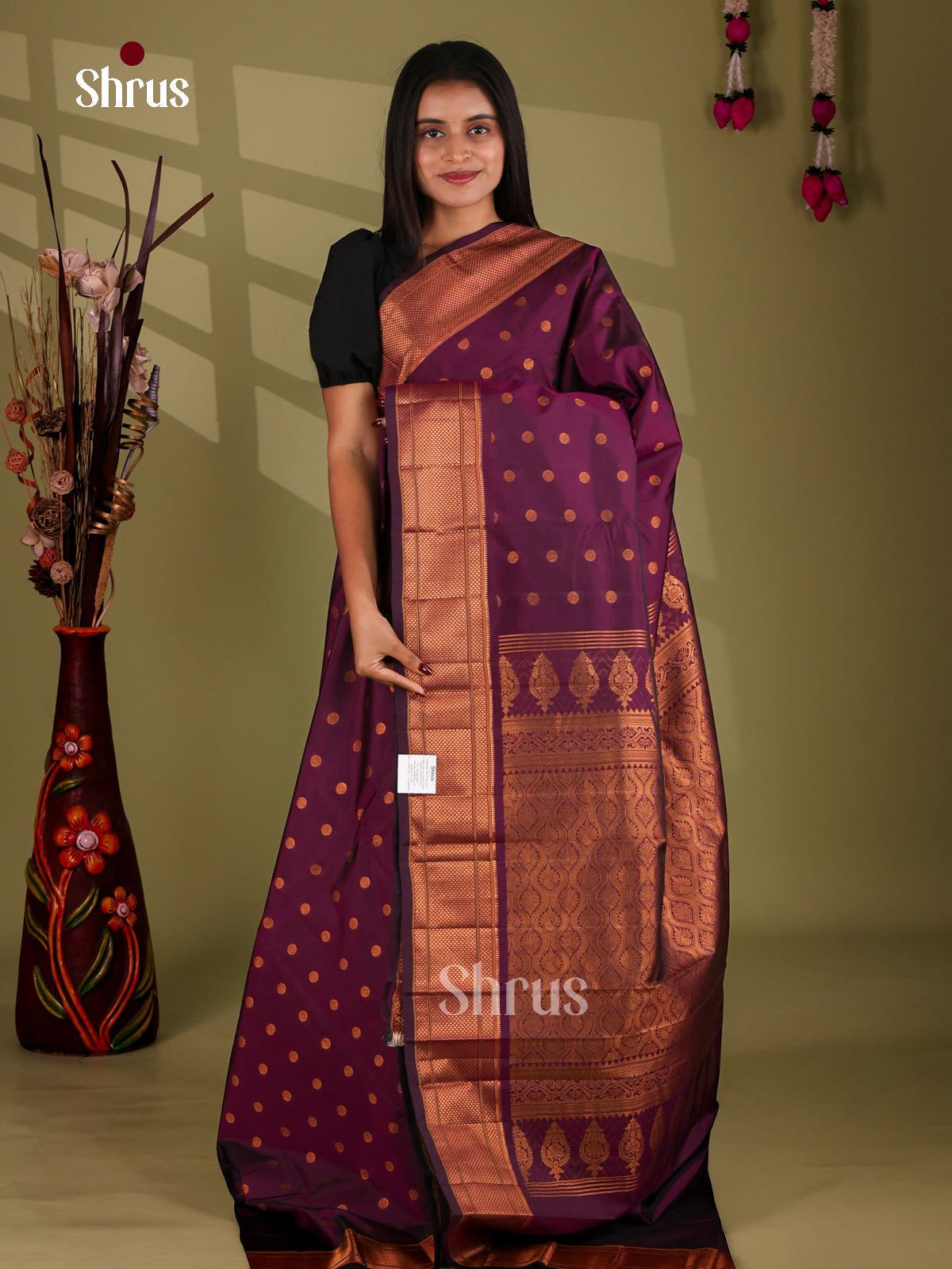 Wine  - Semi Paithani Saree