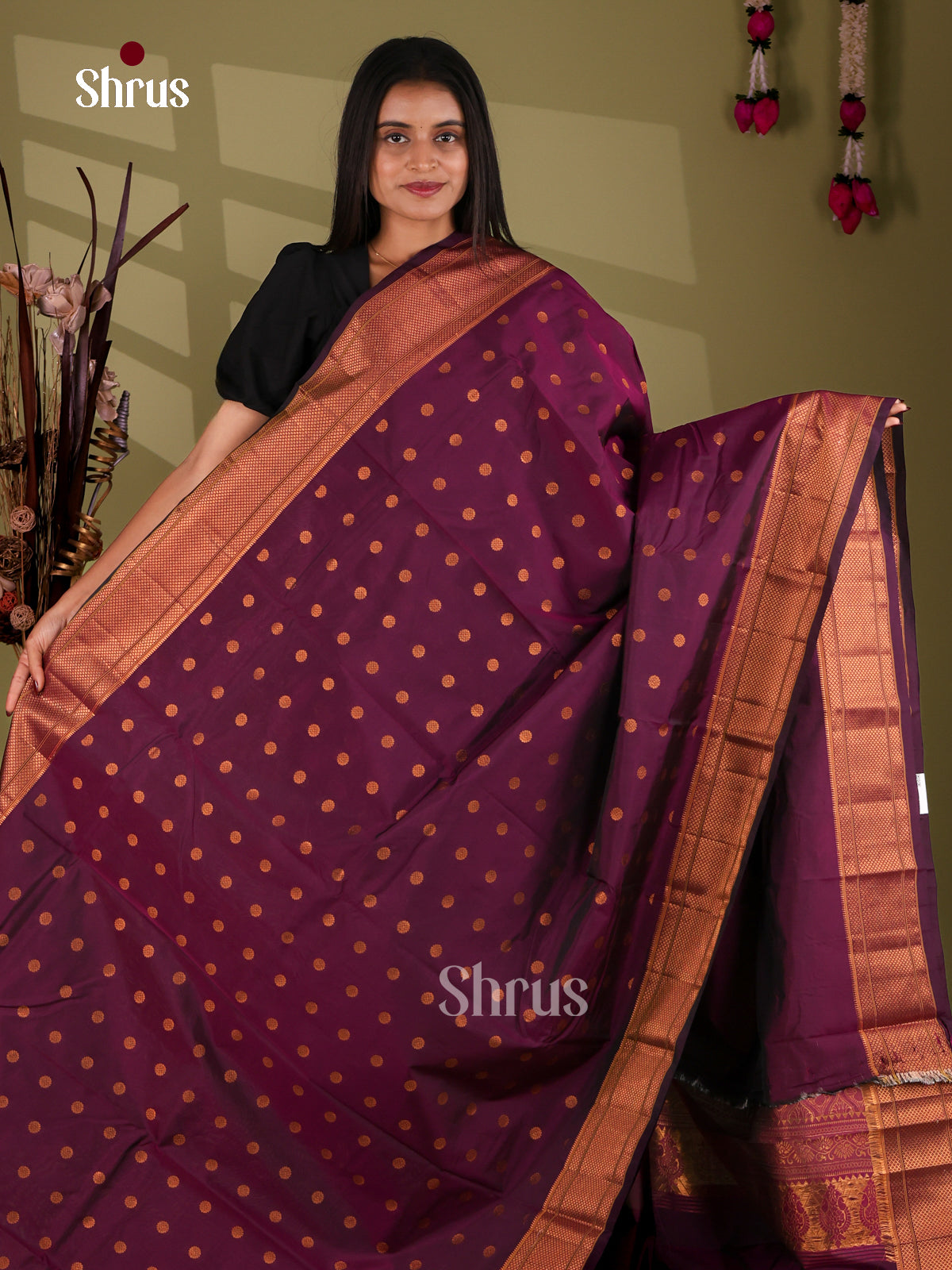 Wine  - Semi Paithani Saree