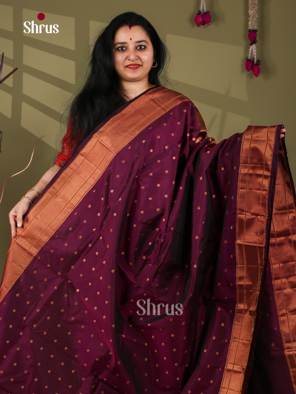 Dark Purple - Semi Paithani Saree