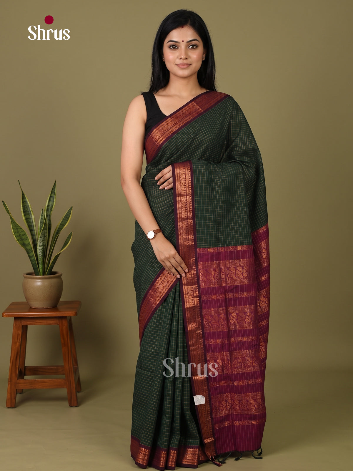 Green & Wine - Kalyani Cotton Saree