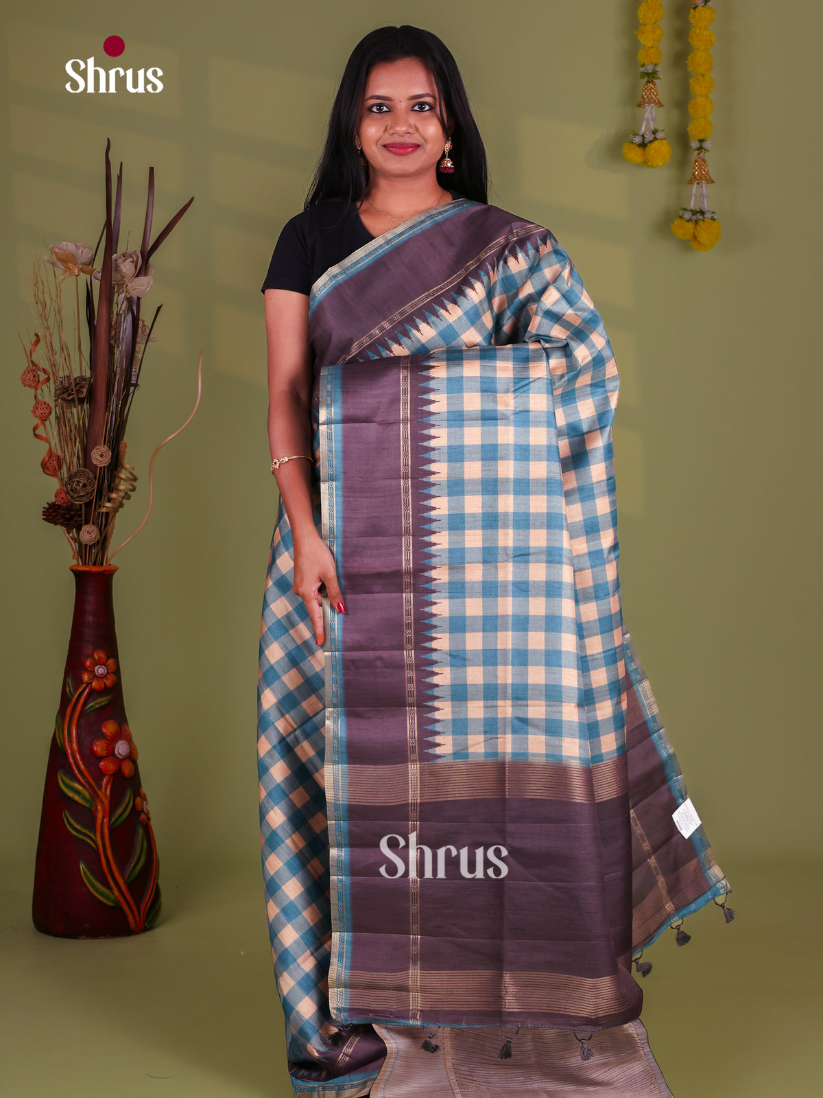 Blue & White - Semi Tussar Saree