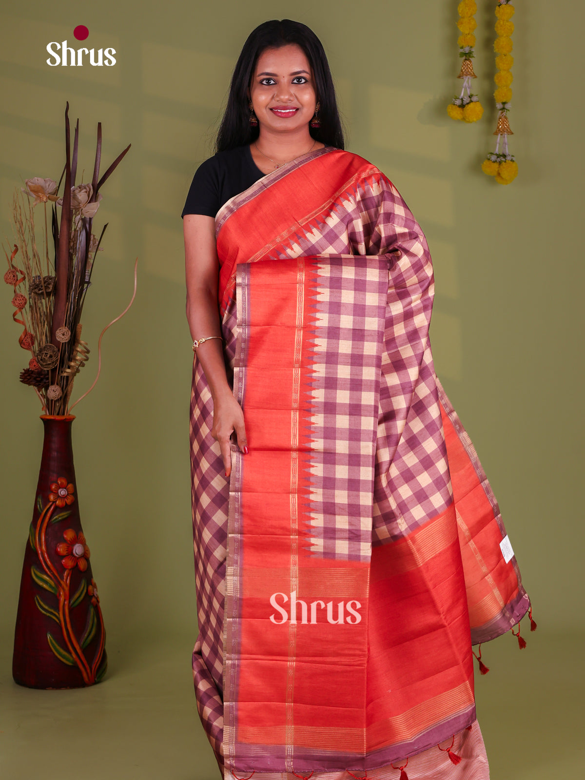 Purple & Orange - Semi Tussar Saree
