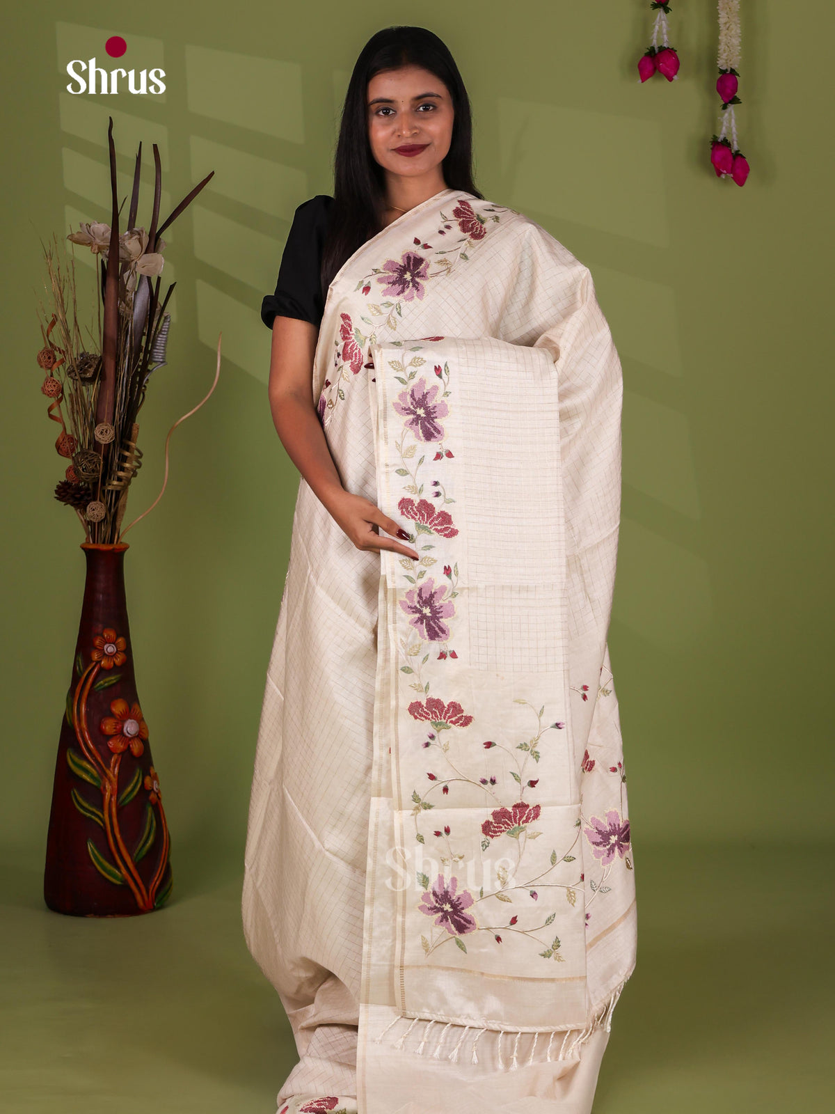 Tussar Embroidery Saree - EJ11040