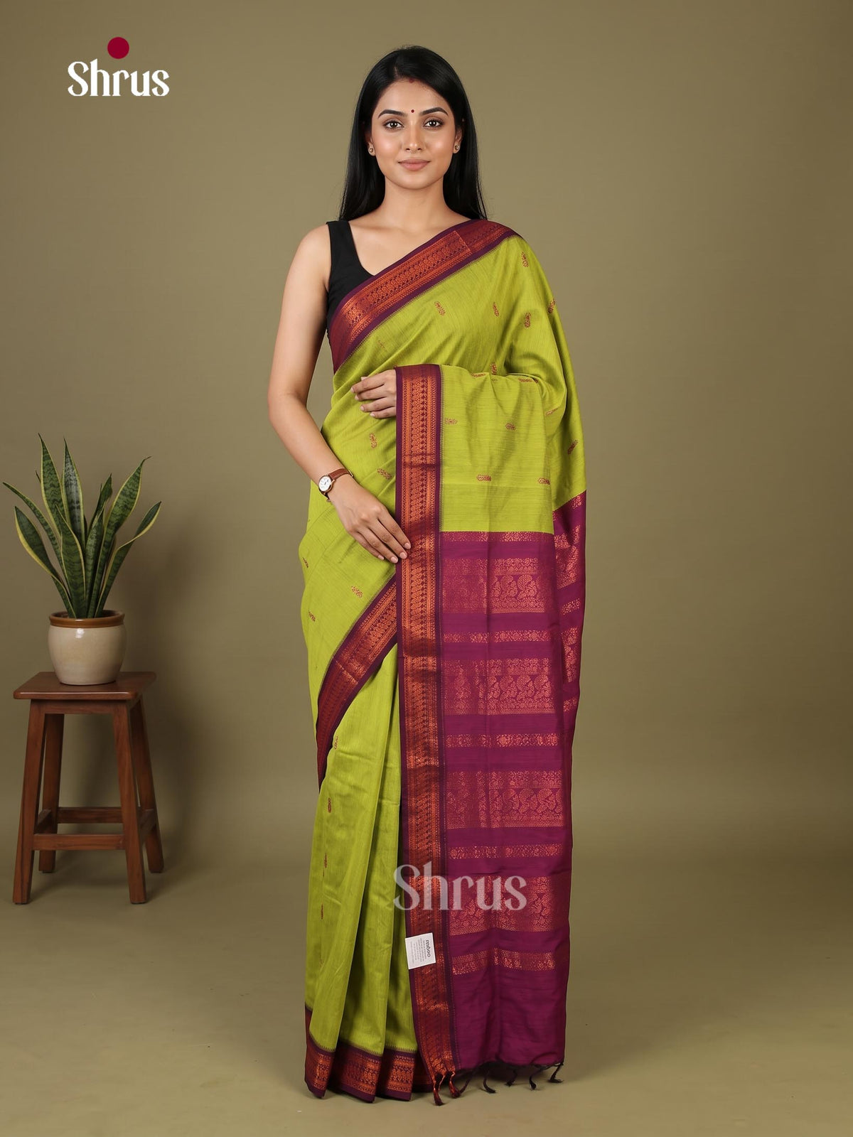 Light Green & Purple - Kalyani Cotton Saree