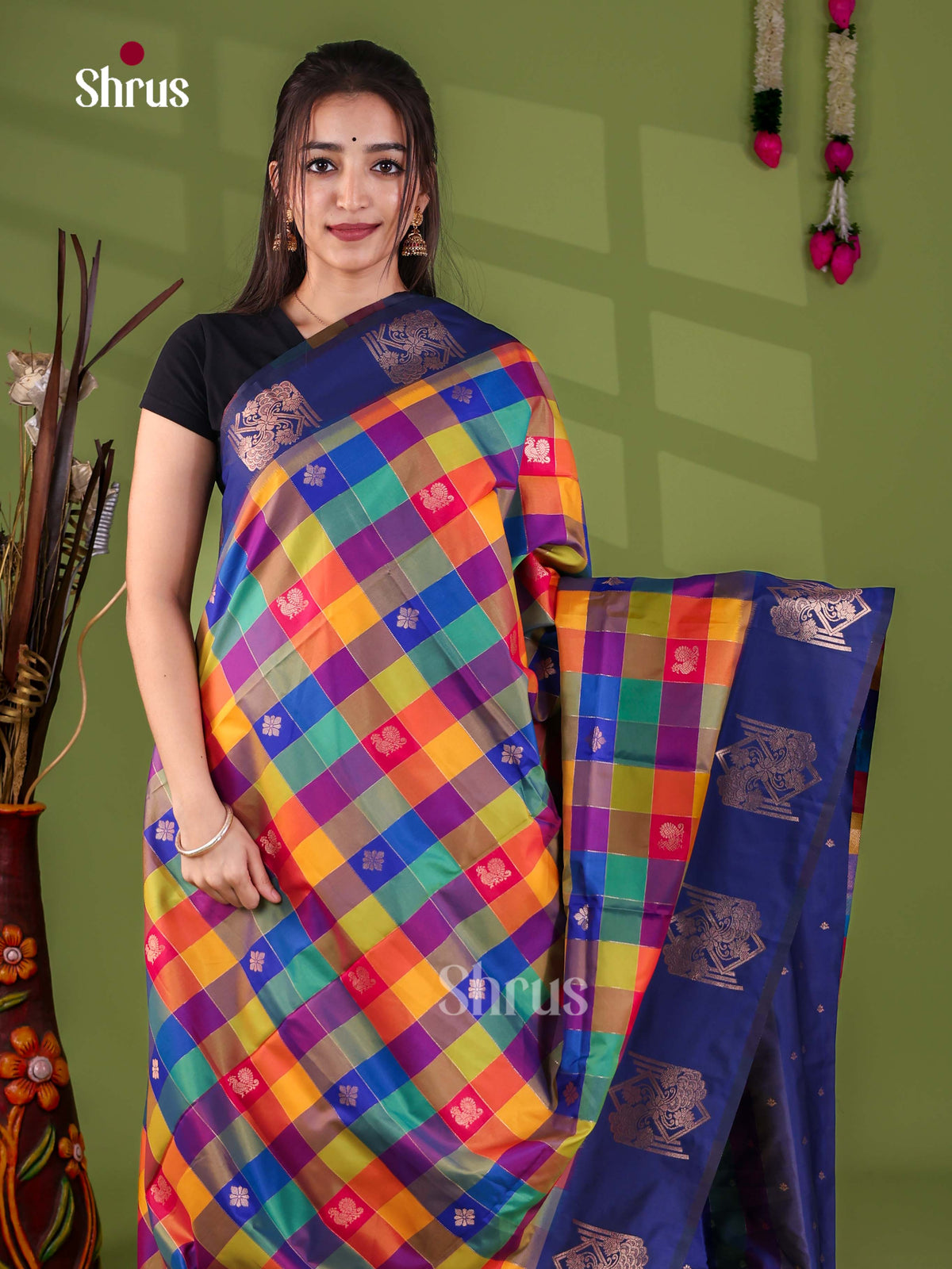 Semi Soft Silk - Madras Checks Saree - EJ29018