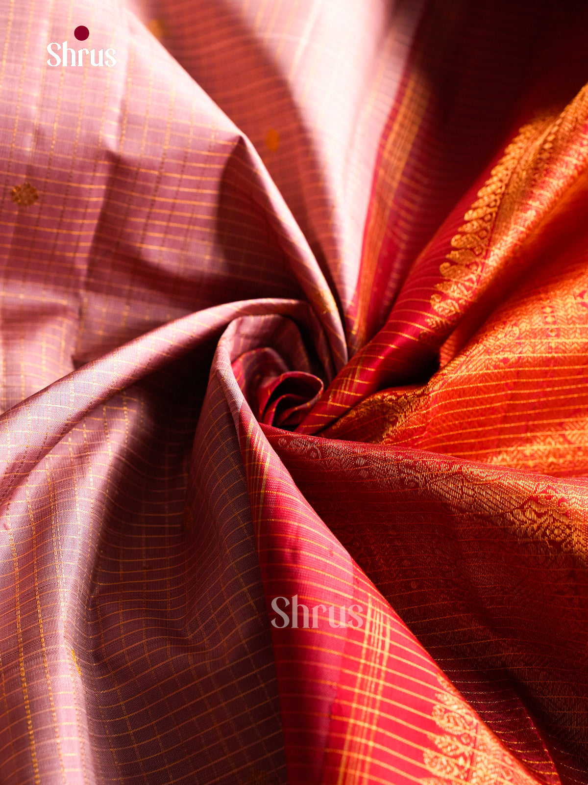 Elegant Onion Pink Kanchi Silk Saree With Delicate Checks | Red Rettapet Zari Border & Brocade Pallu