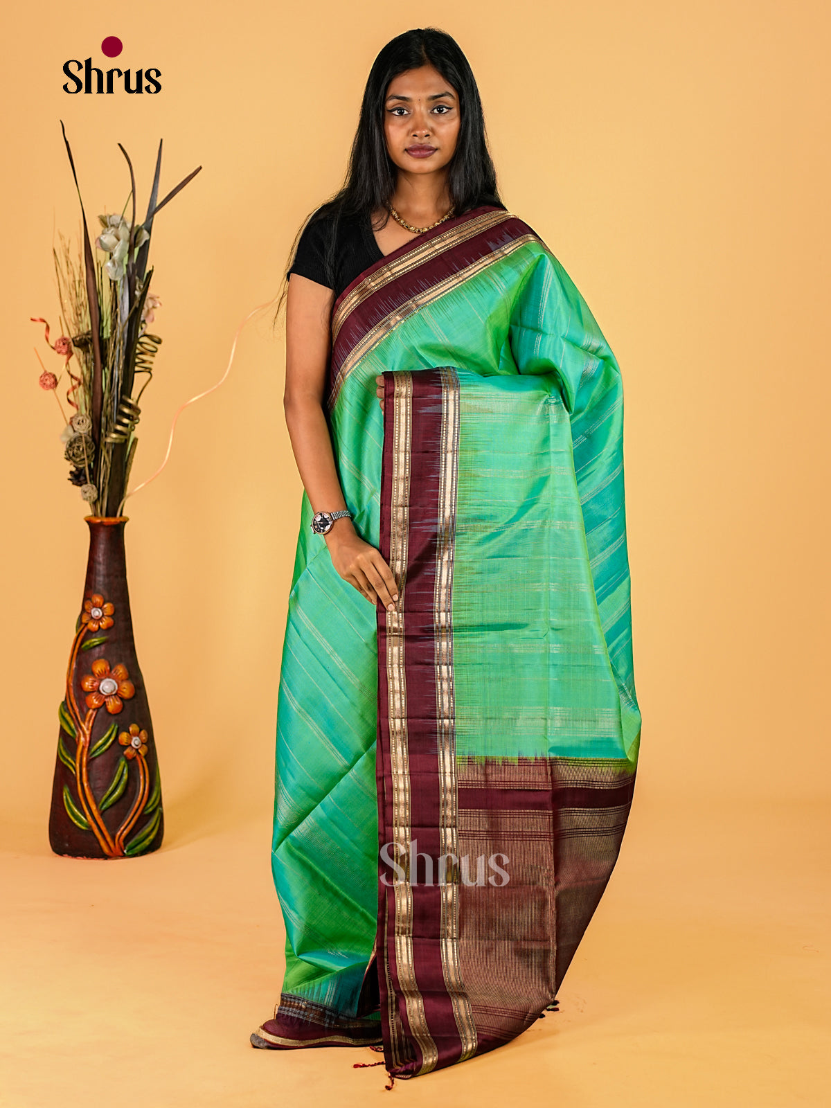 Elegant Sea Green Soft Silk Sarees With Zari Woven Stripes, Deep Maroon Rettapet Border & Pallu