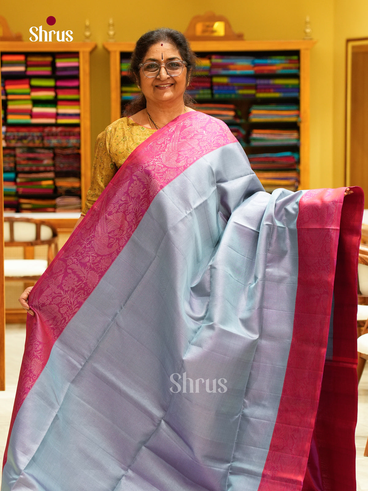 Elegant Steel Blue Soft Silk Sarees with Stripes | Pink Contrast Border