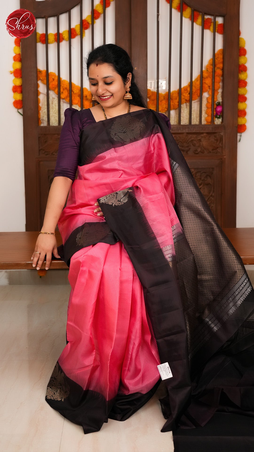 Pink and Brown- Soft Silk Saree - Shop on ShrusEternity.com