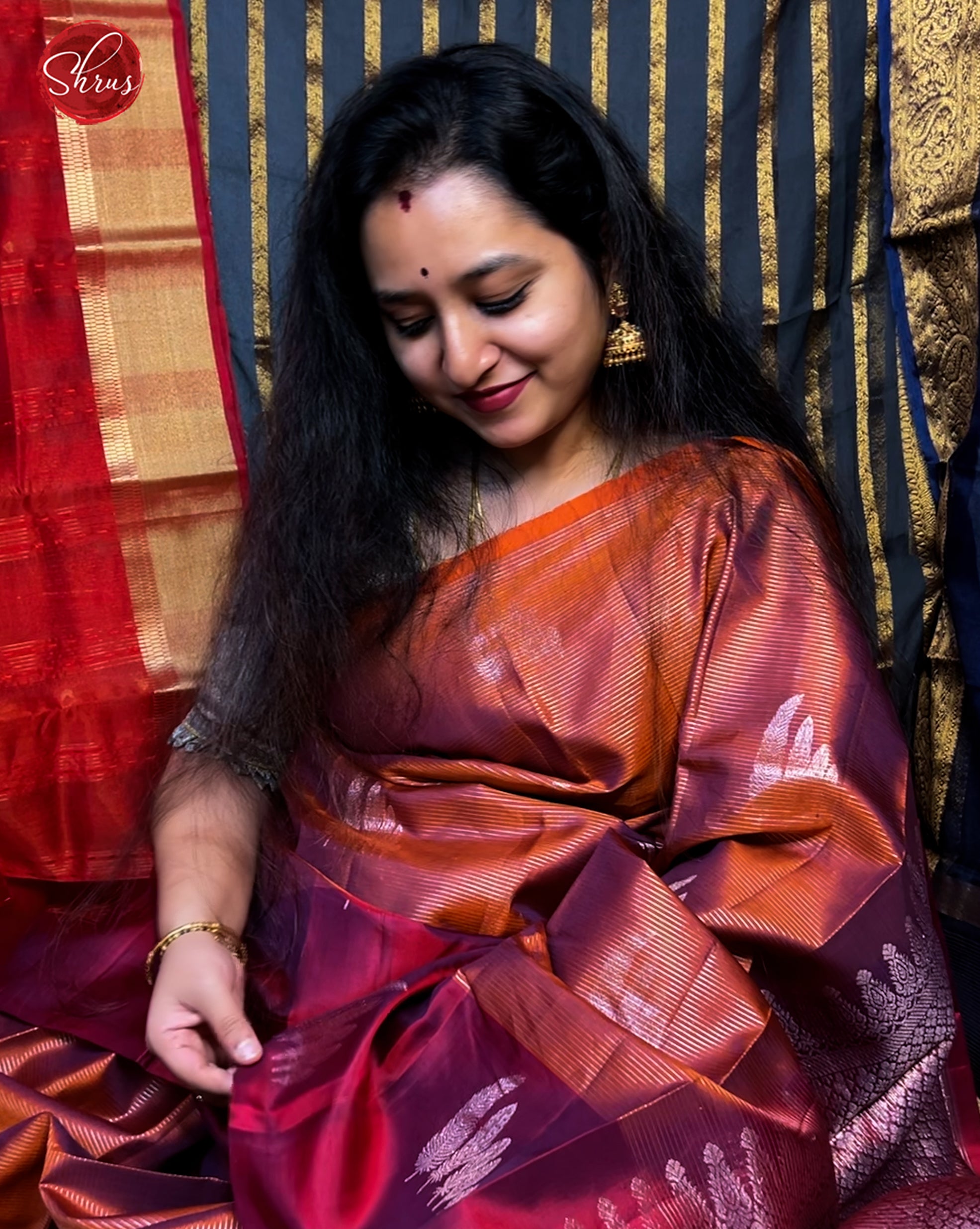 Brick & Maroon - Soft Silk Saree - Shop on ShrusEternity.com