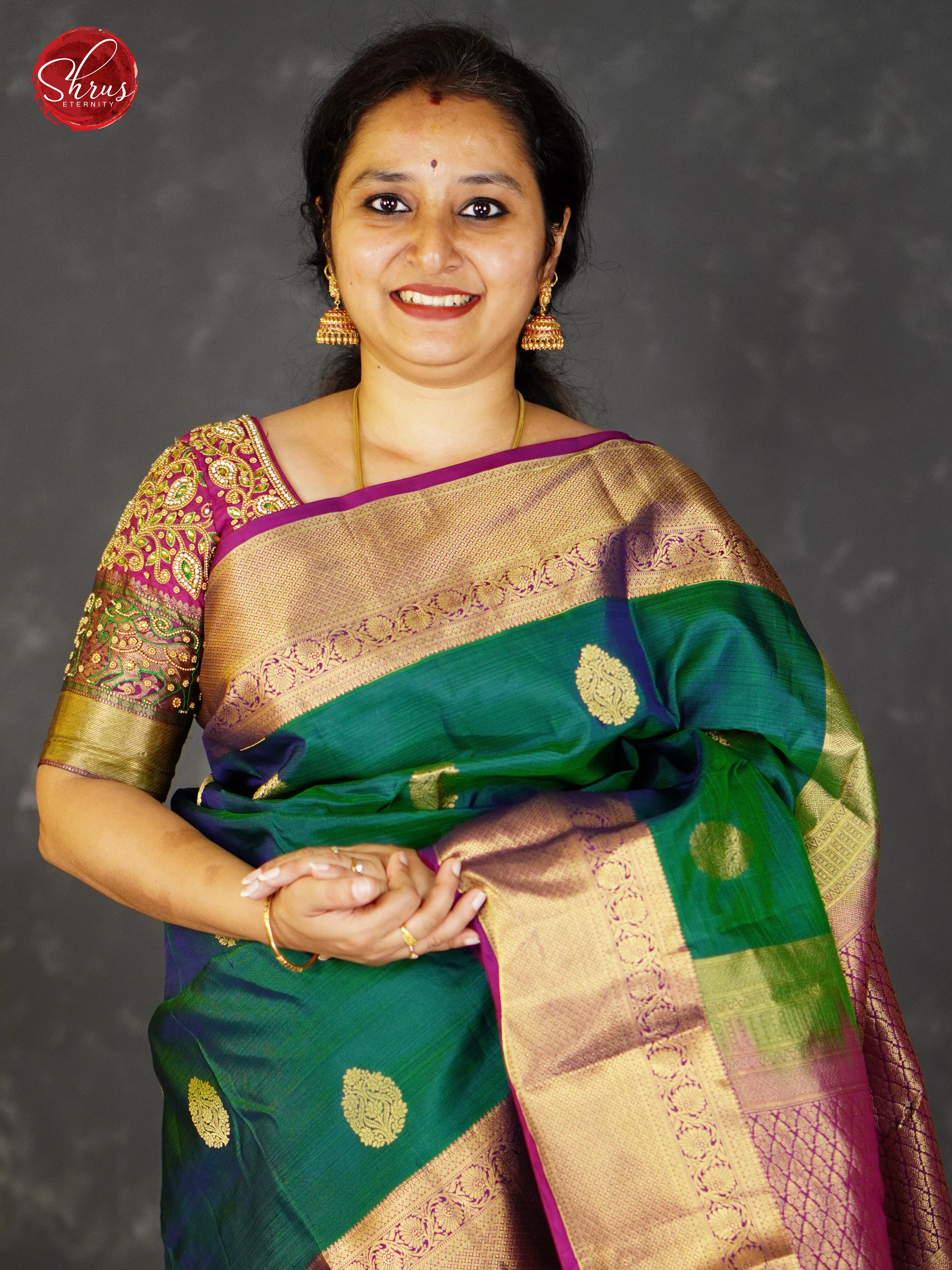 Green & Purple - Kanchipuram silk saree - Shop on ShrusEternity.com