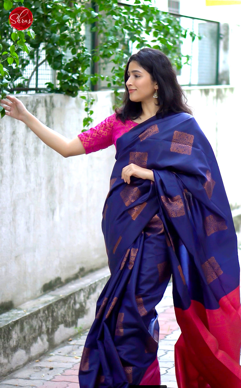 Pure kanjivaram silk saree blue and orange with all over weaves in bor –  Prashanti Sarees