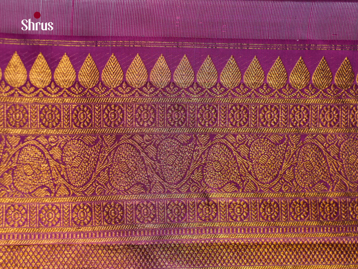 Grand Sea Green Kanchipuram Pattu Saree With Zari Paisley Brocade Jaal | Purple Broad Zari Border & Brocade Pallu
