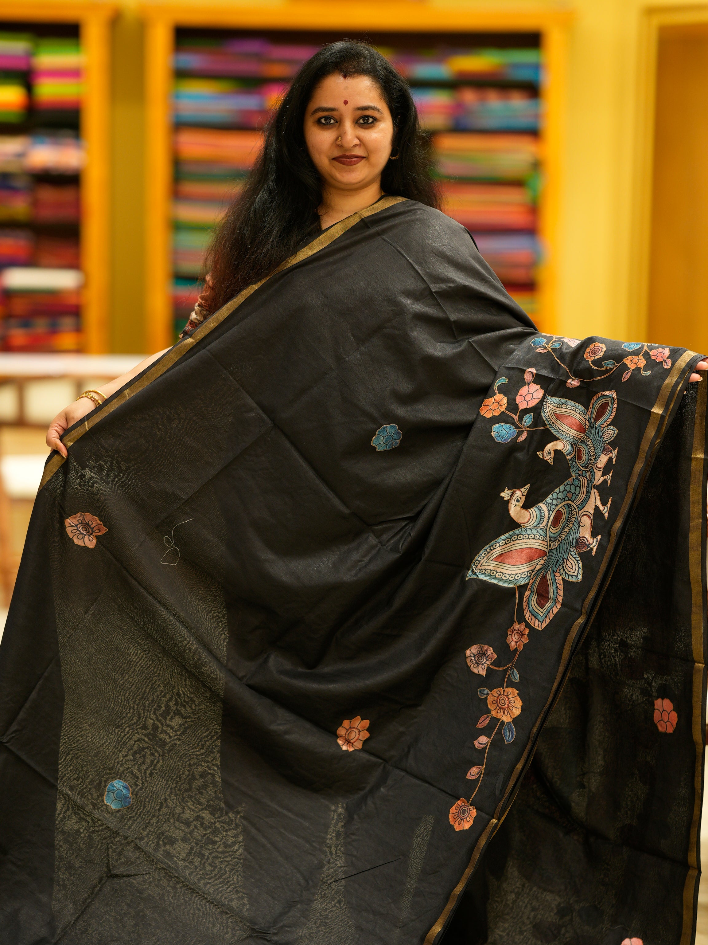 Kalamkari Applique Saree - EGS13150 - Shop on Shrus.com