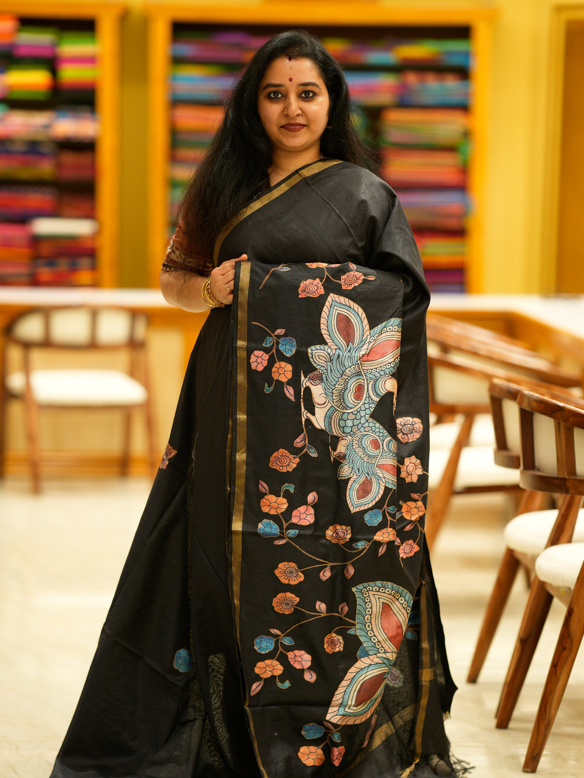 Kalamkari Applique Saree - EGS13150 - Shop on Shrus.com