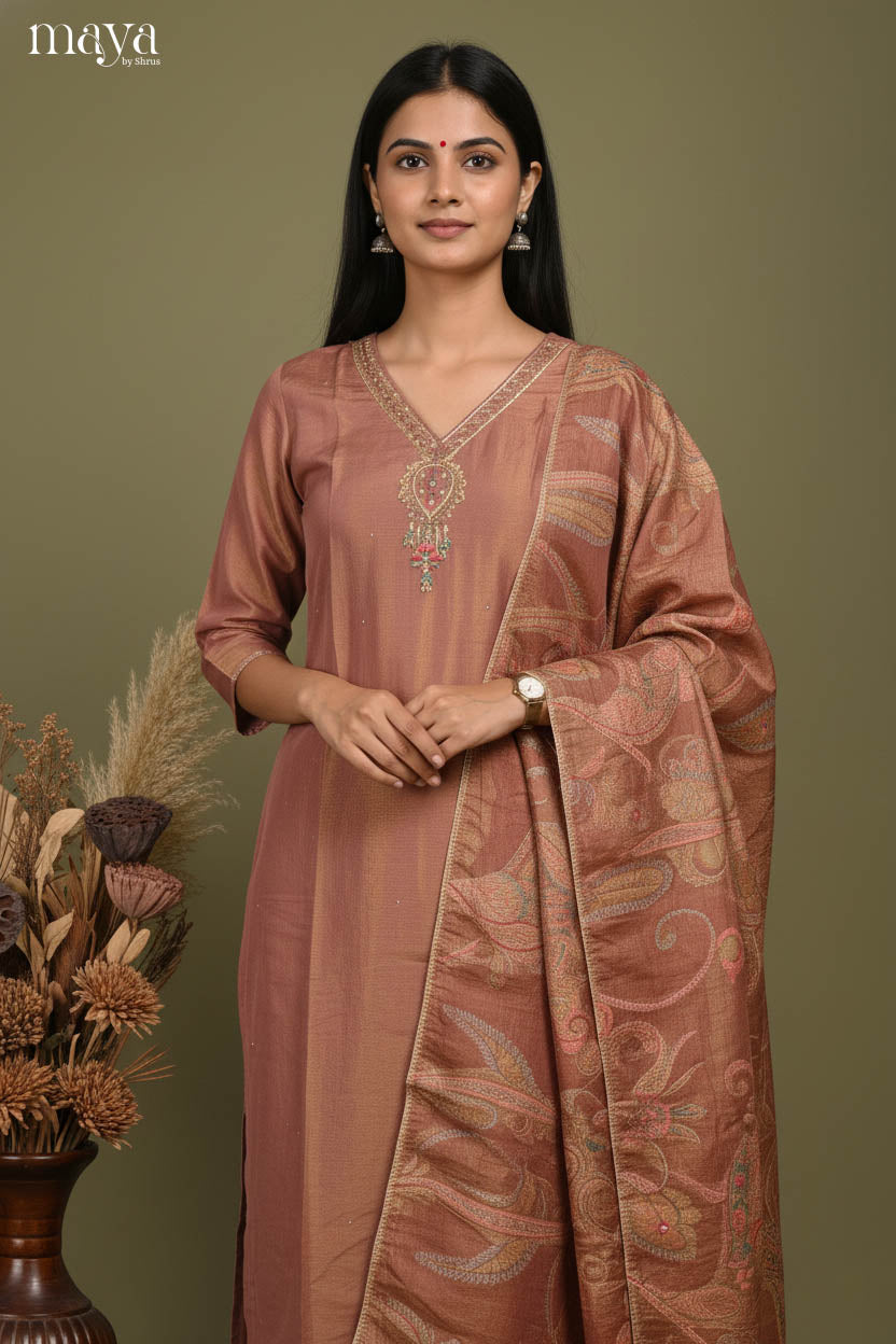 Brown - Party wear Readymade 3 Piece Salwar Suit