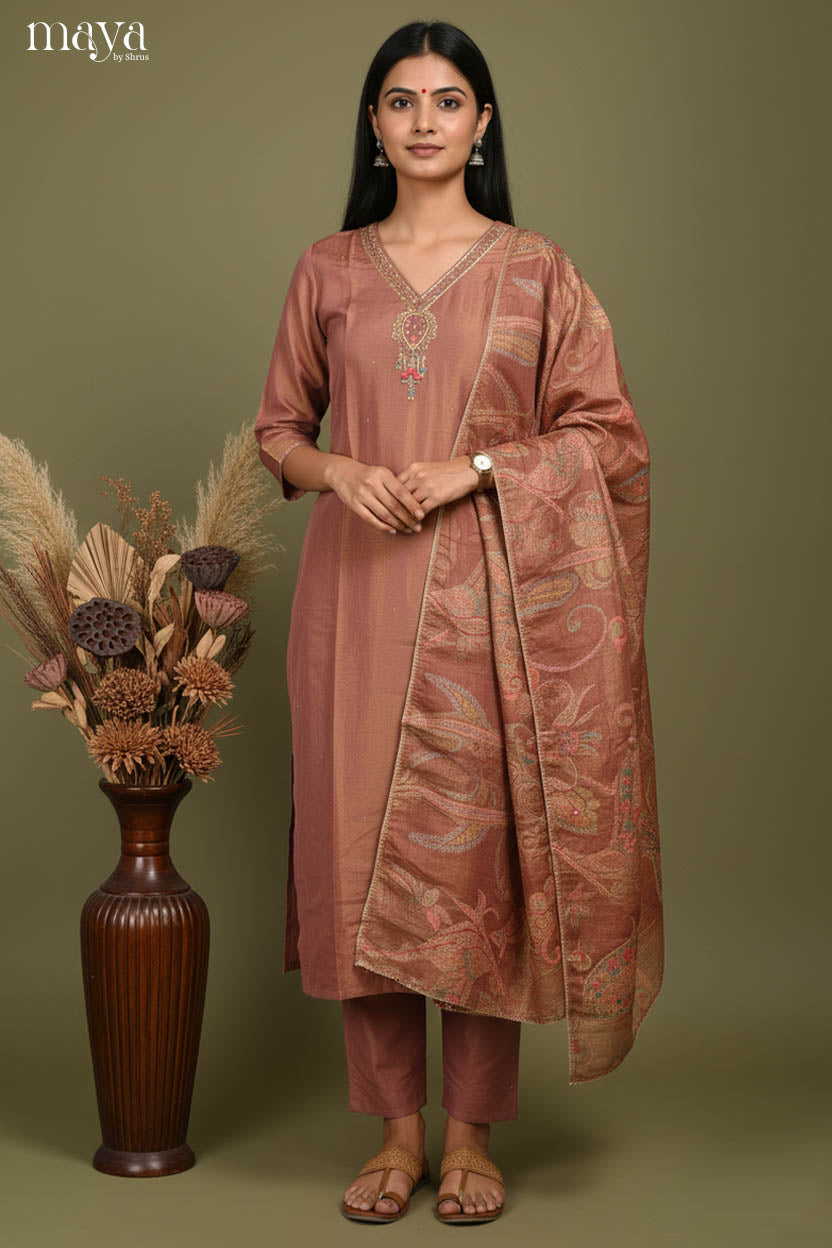 Brown - Party wear Readymade 3 Piece Salwar Suit