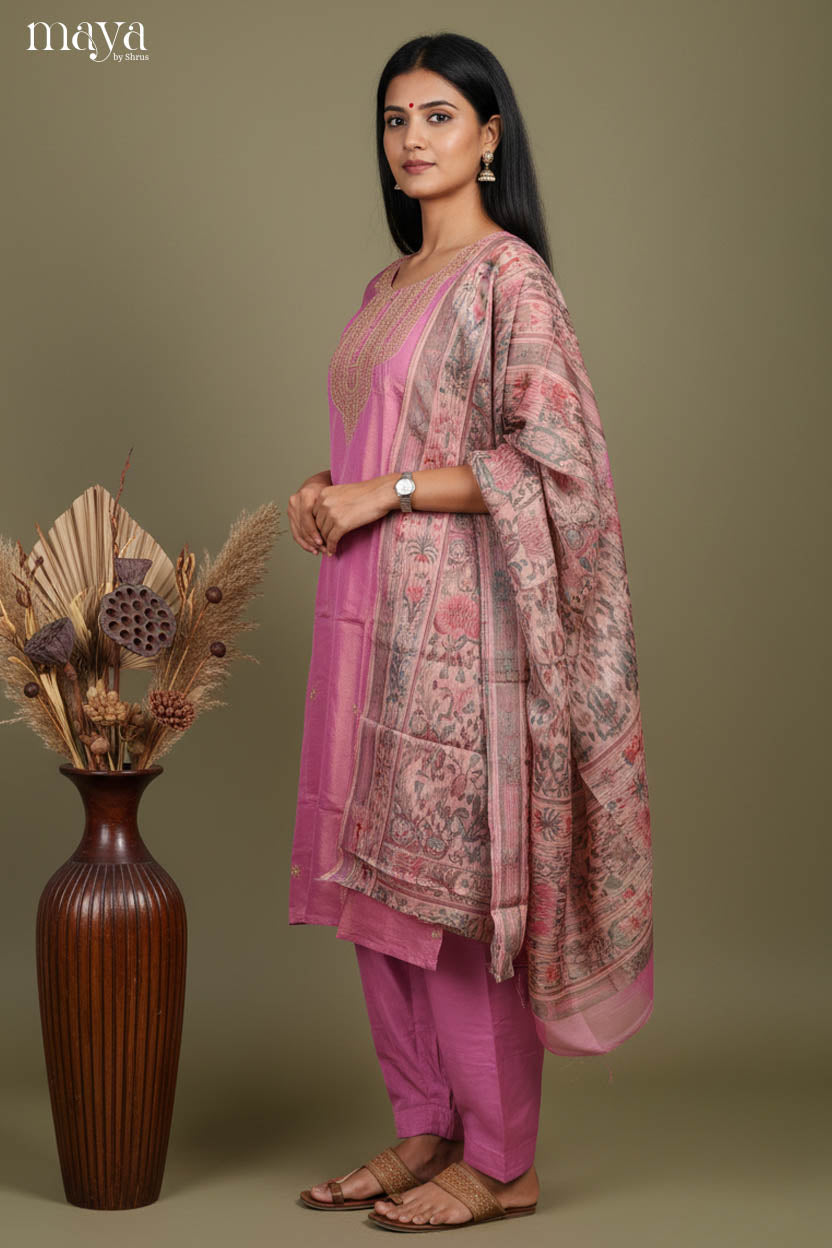 Onion Pink-Party Wear Readymade 3 Piece Salwar Suit