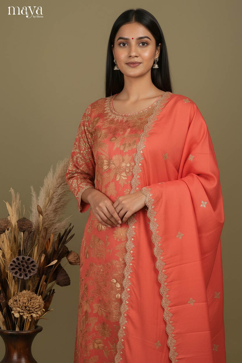 Orange - Party Wear Readymade 3 Piece Salwar Suit