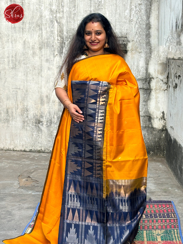 Yellow and Navy Blue-soft silk saree - Shop on ShrusEternity.com