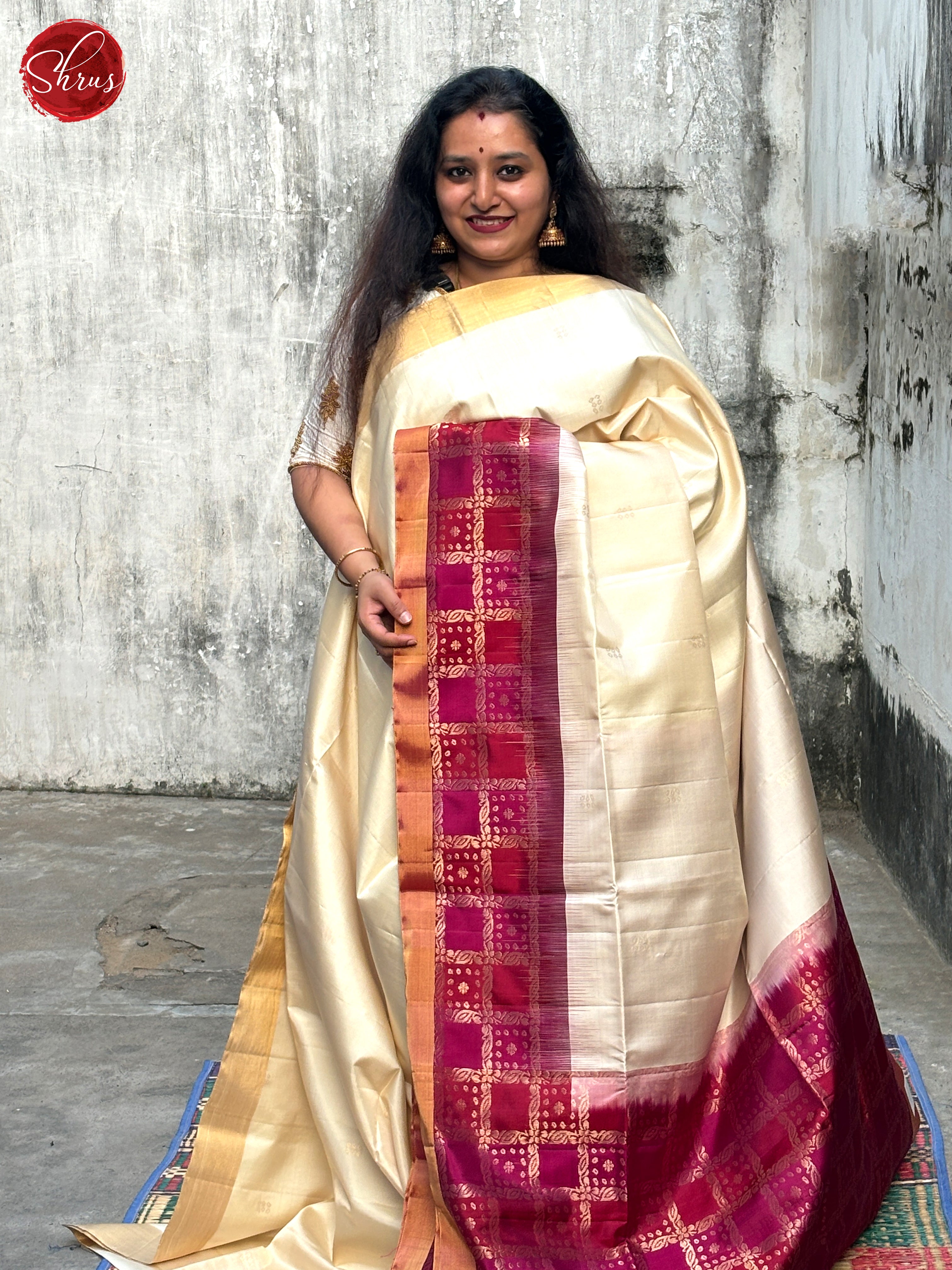 Cream And Maroon- Soft Silk Saree - Shop on ShrusEternity.com