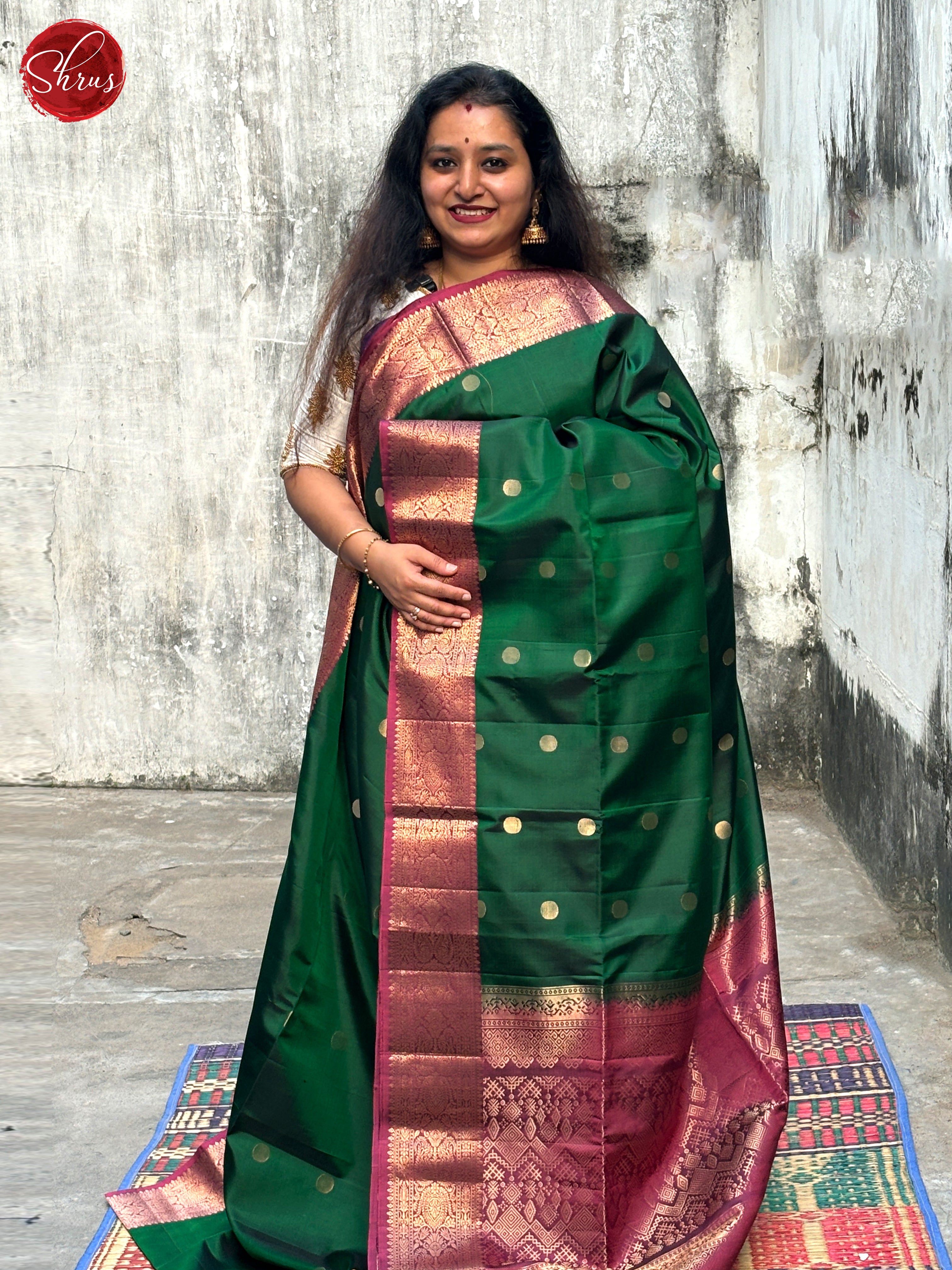 Green And Dusty Wine- Soft Silk Saree - Shop on ShrusEternity.com