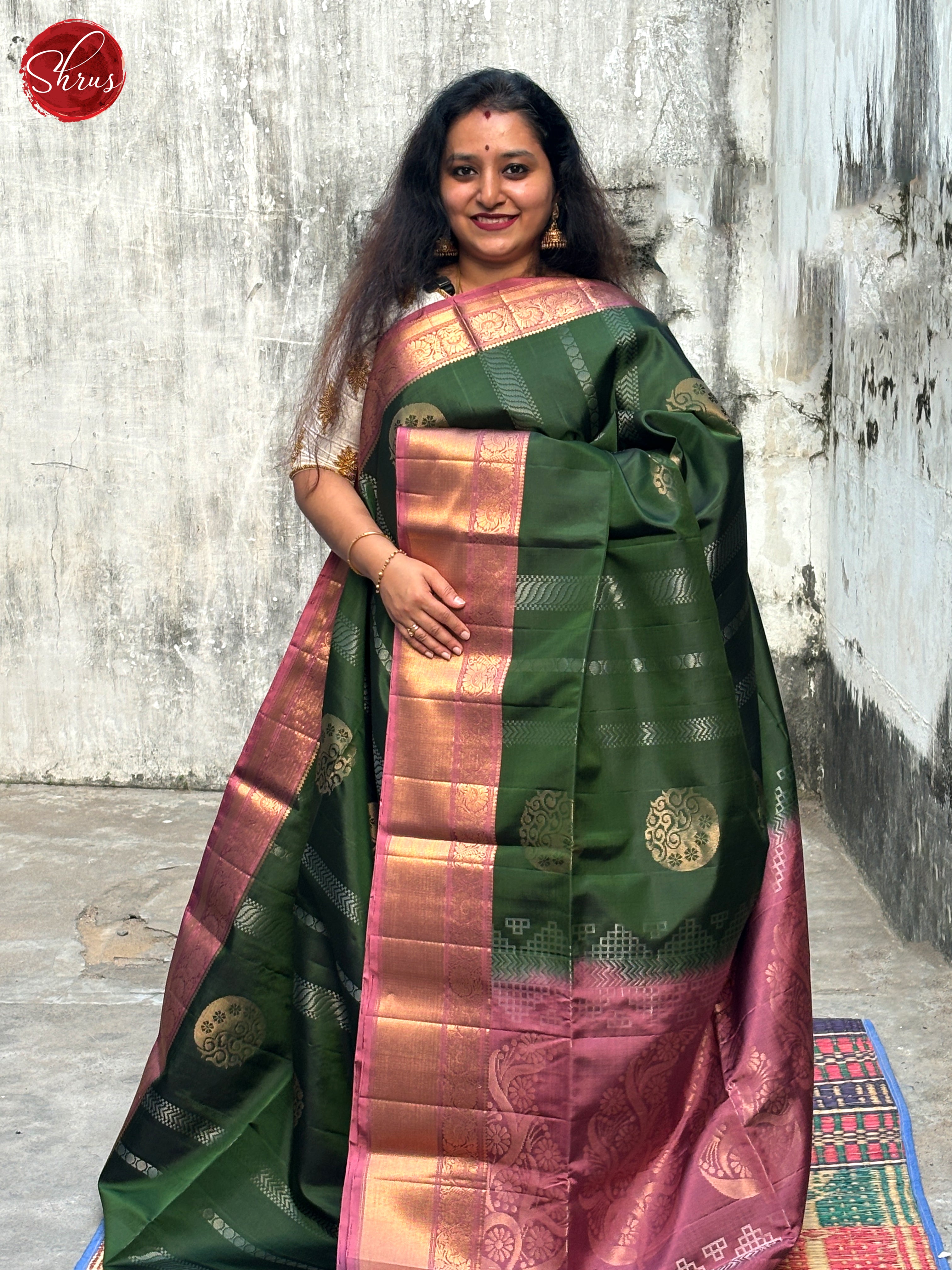 Green And Dusty Onion Pink- Soft Silk Saree - Shop on ShrusEternity.com