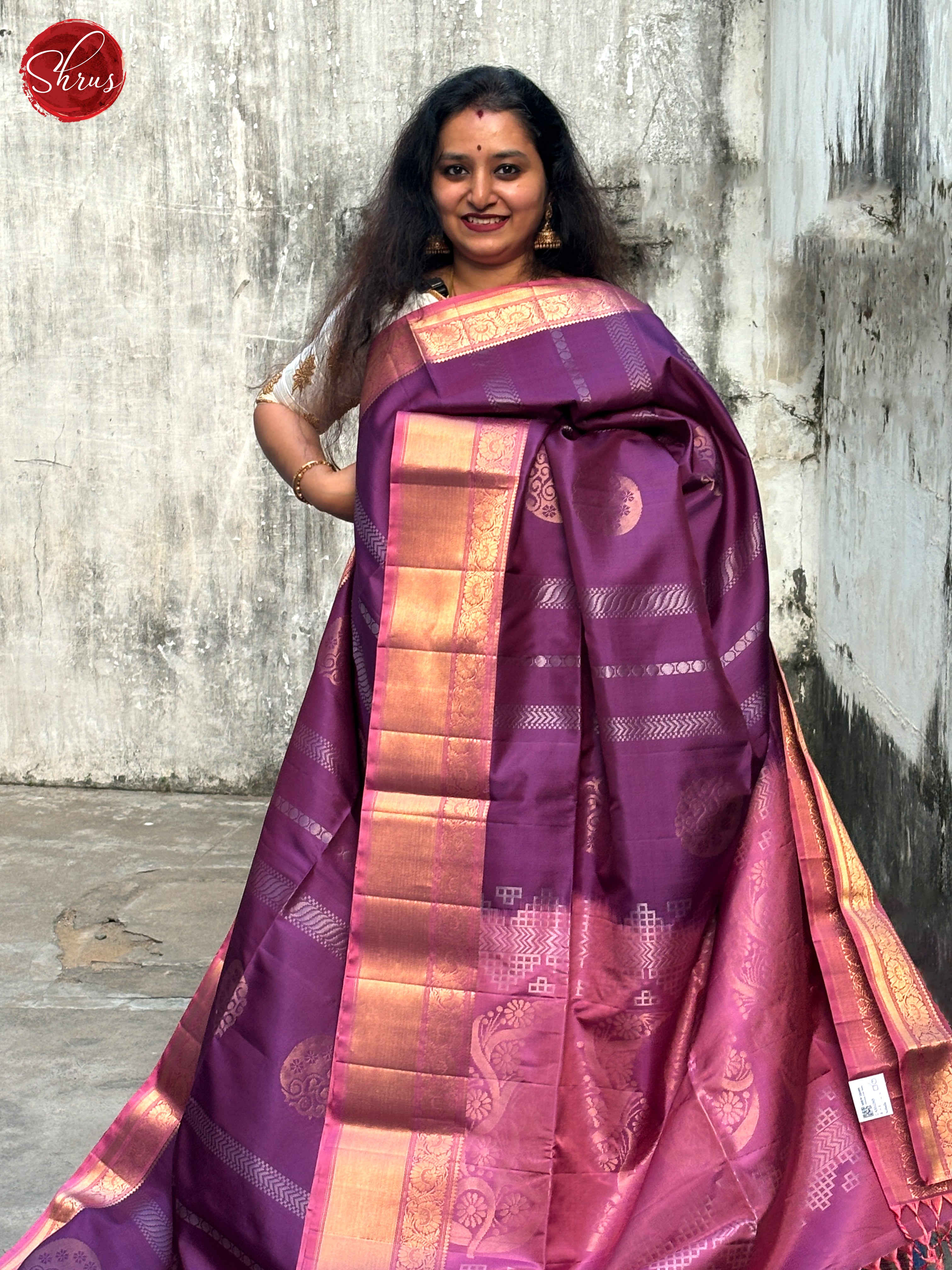 Wine & Dusty Onion  Pink  - Soft Silk Saree - Shop on ShrusEternity.com