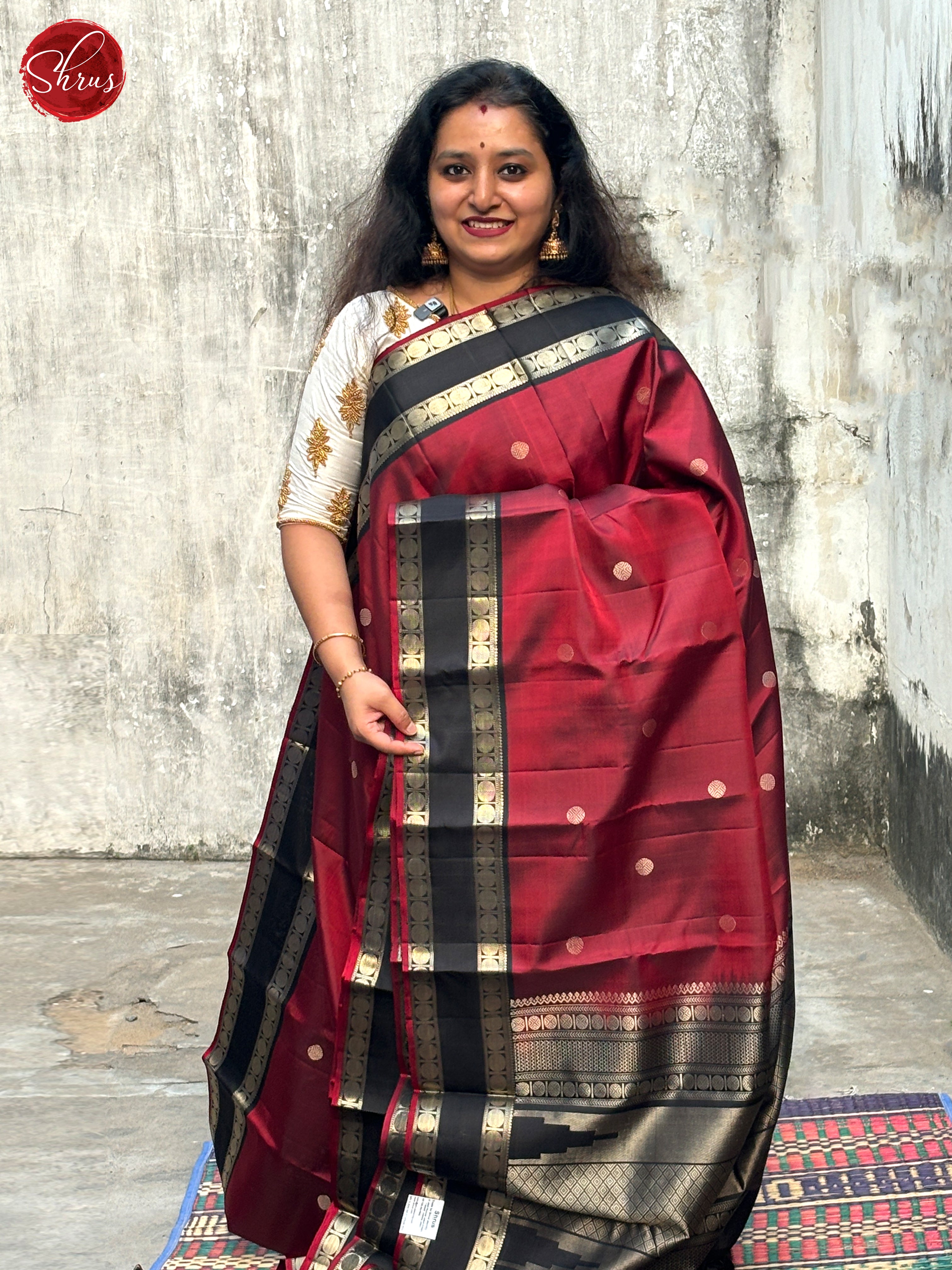 Maroon And Black-Soft Silk saree - Shop on ShrusEternity.com