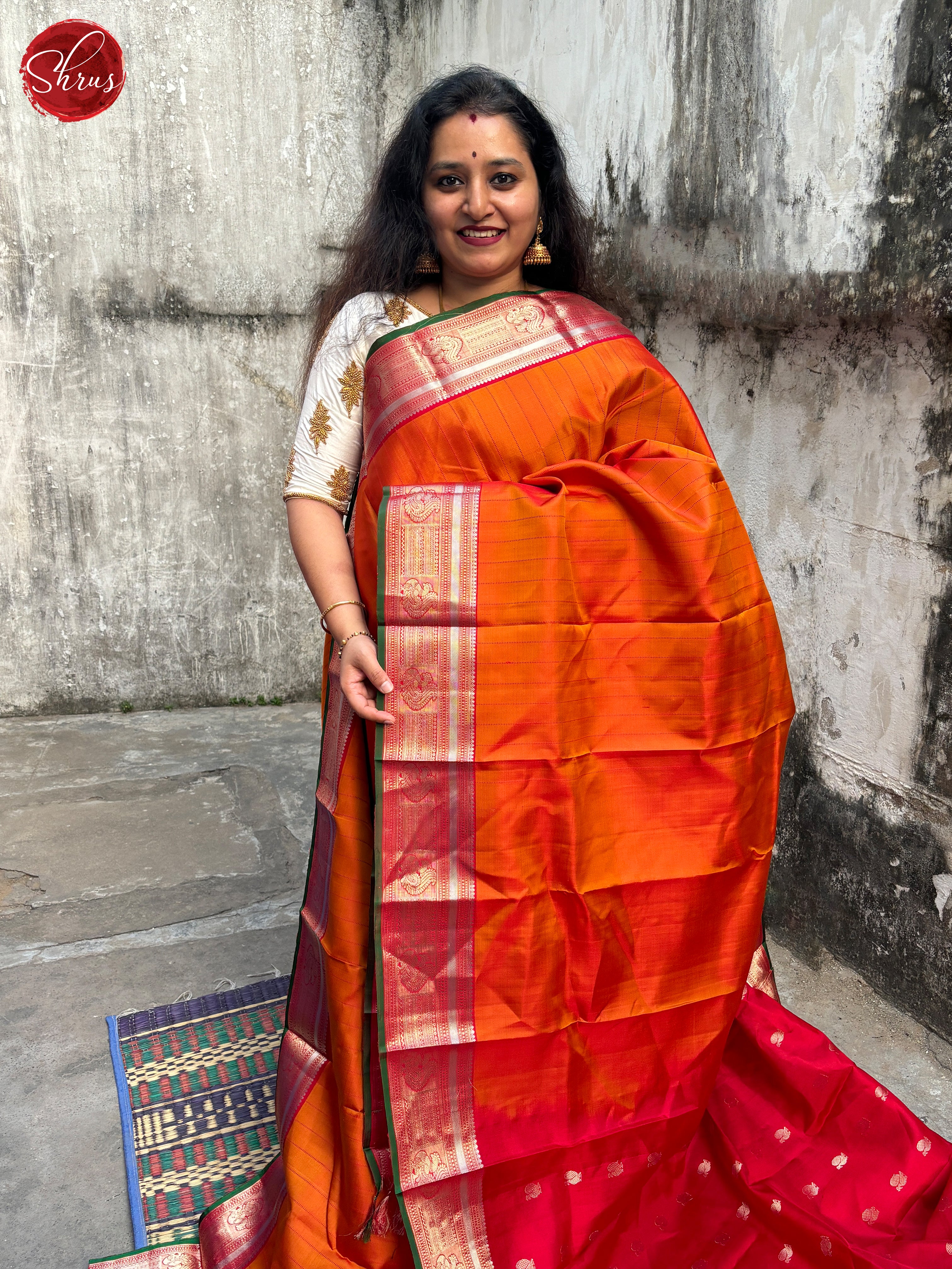 Brick Orange And Red -soft silk saree - Shop on ShrusEternity.com