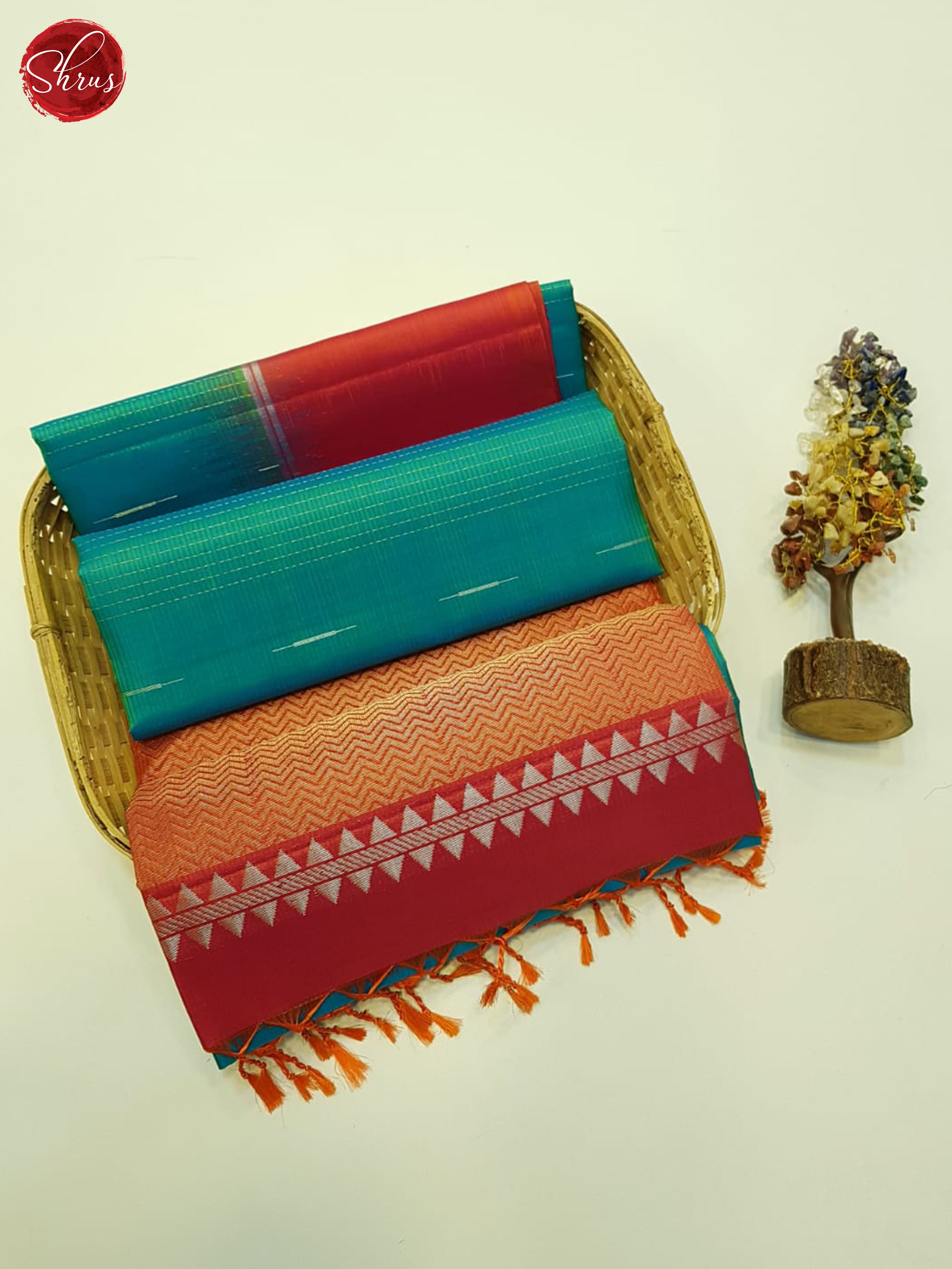 Blue & Orange - Soft silk Saree - Shop on ShrusEternity.com