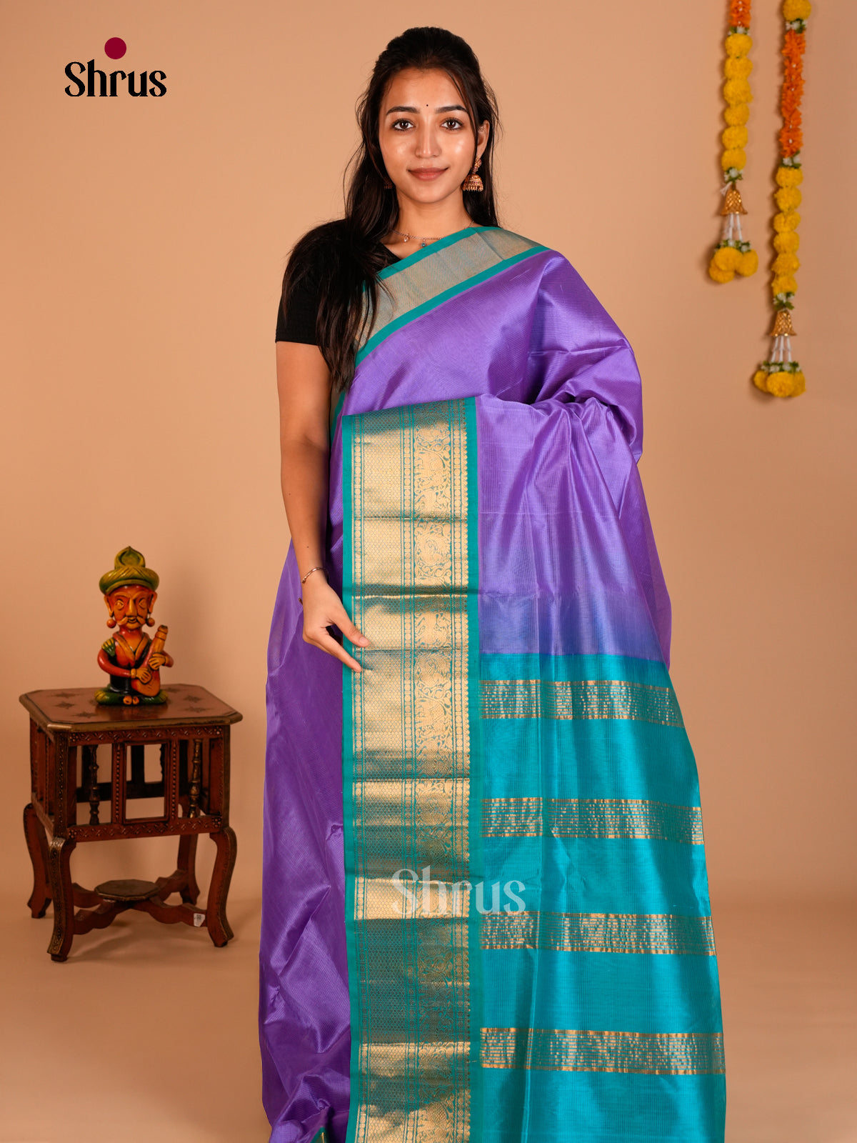 Buy Classy Lavender Cotton Silk Saree With Teal Zari Woven Korvai Border & Chit Pallu