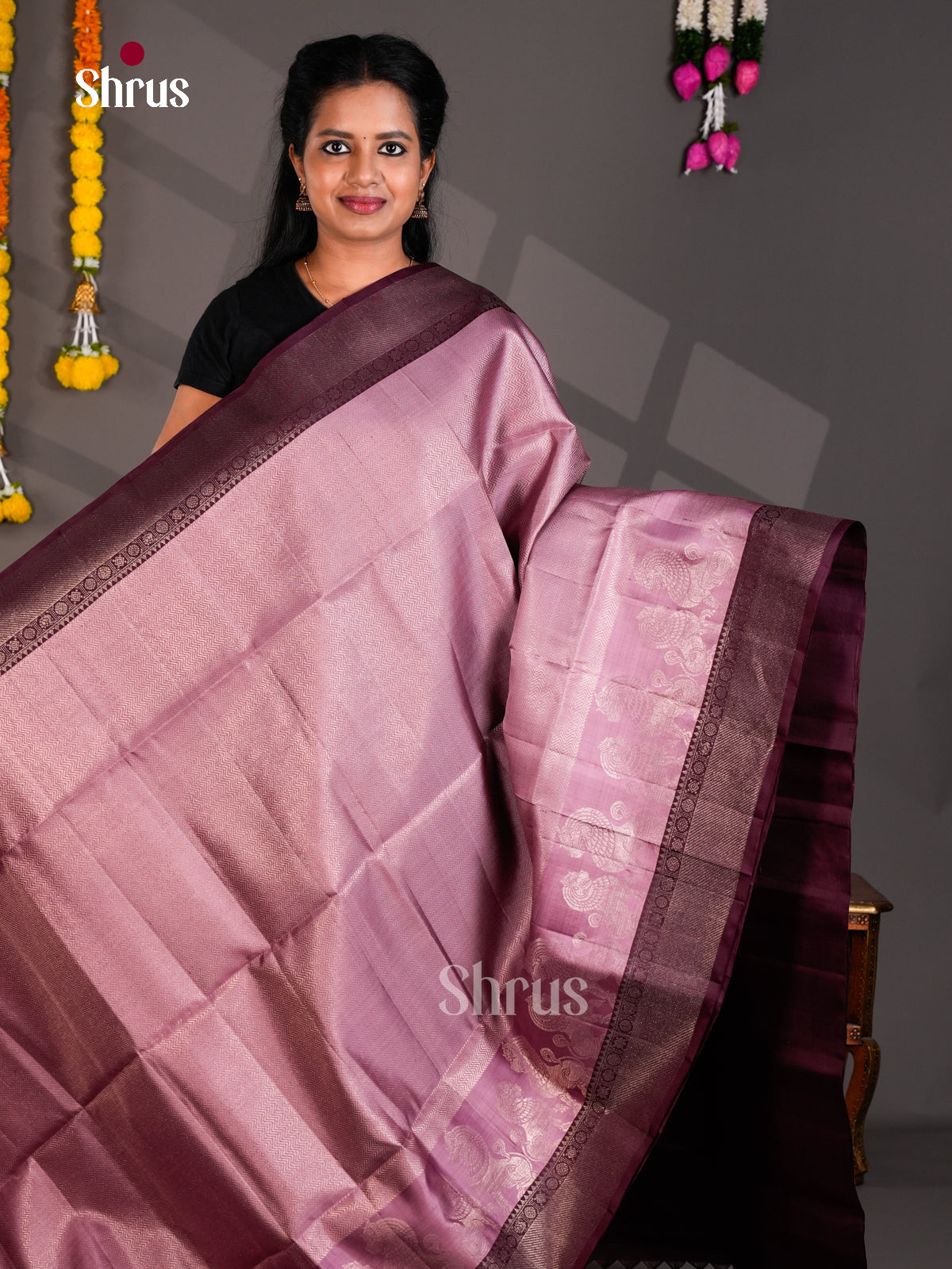 Buy Majestic Lavender Pure Soft Silk Saree With Zari Jacquard Pattern, Wine Border & Brocade Pallu