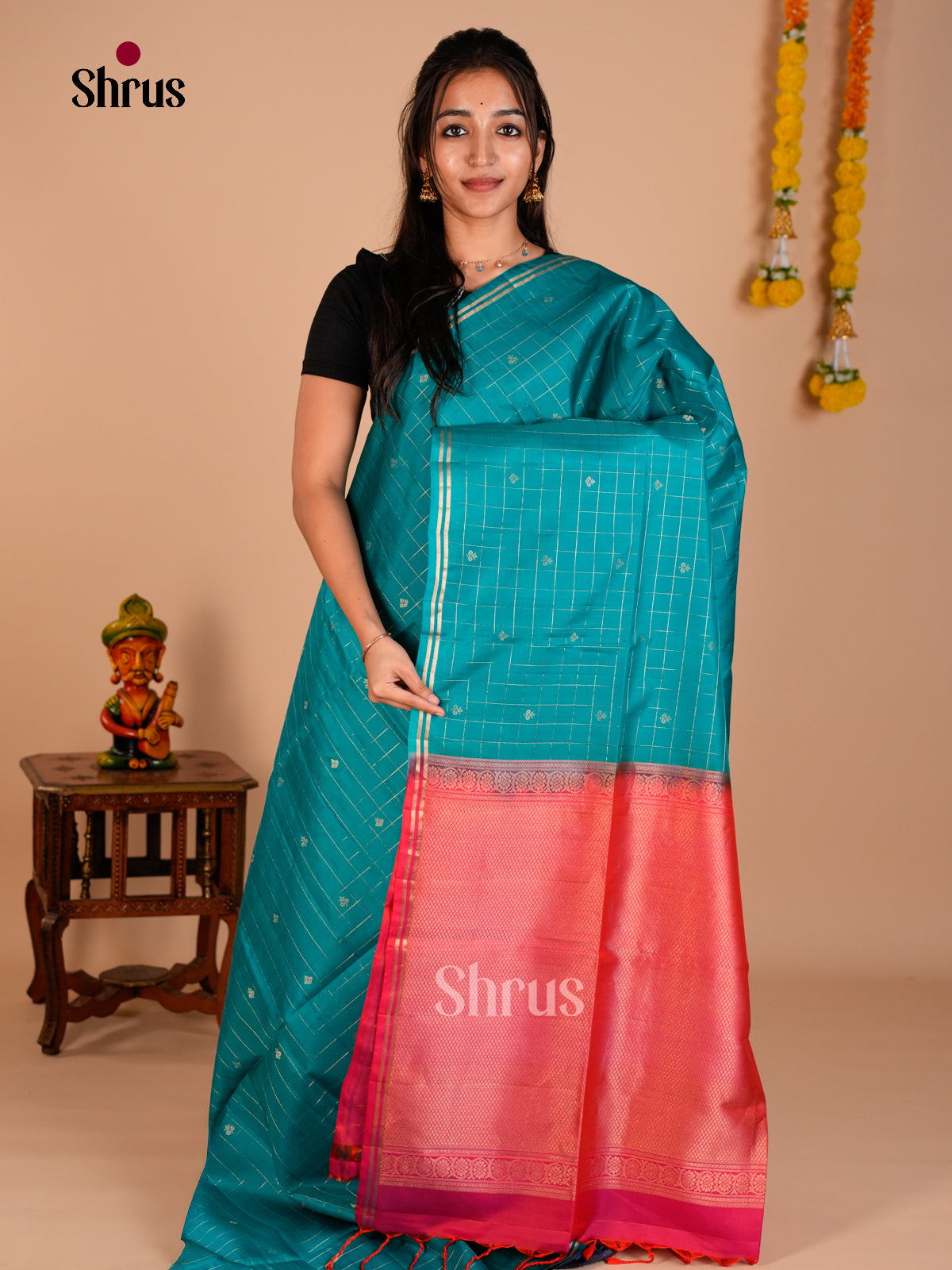 Buy Exquisite Light Blue Soft Silk Saree with Zari Kattam, Buttas & Orangish Pink Brocade Pallu