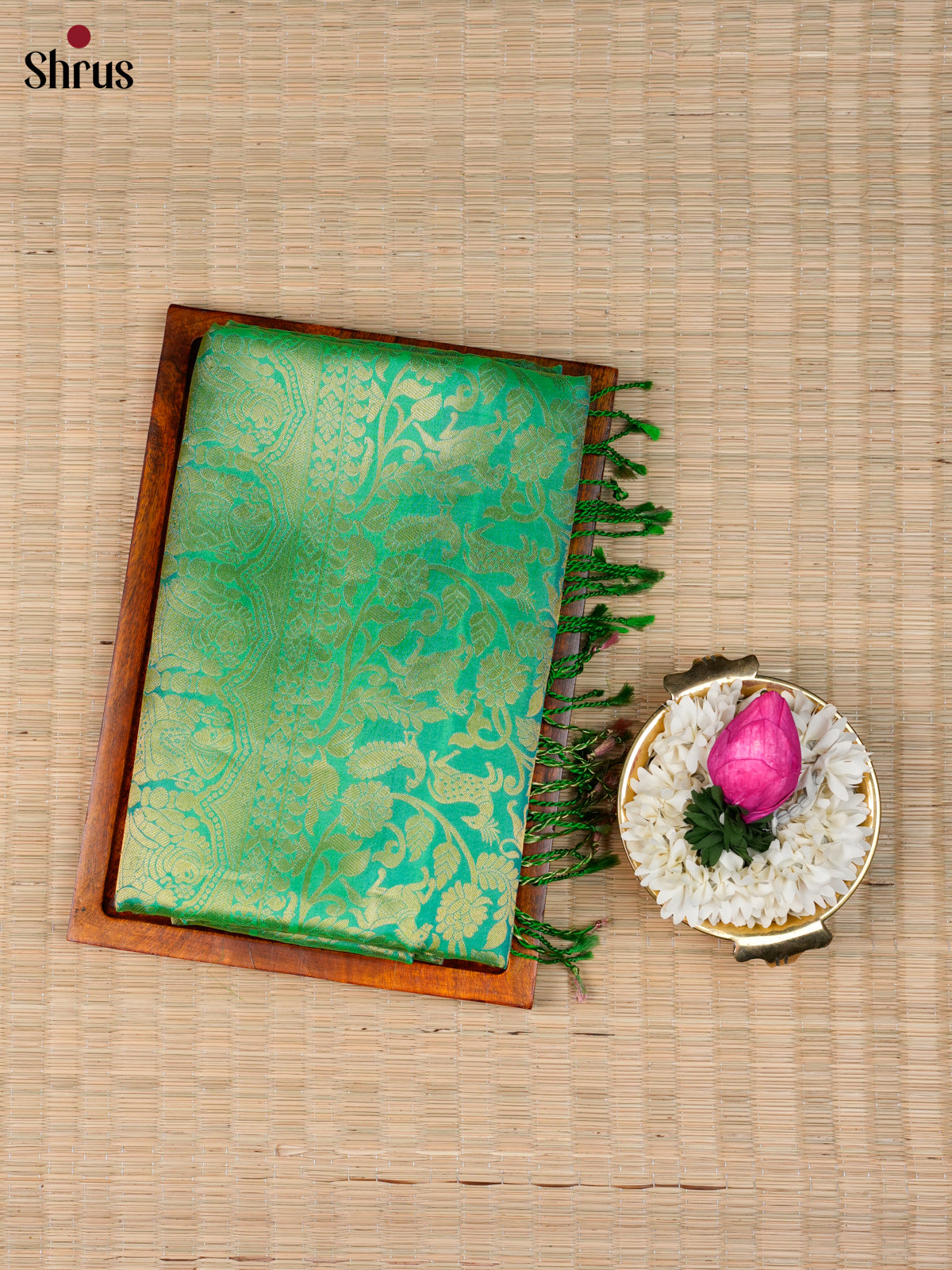 Buy Gorgeous Light Green Soft Silk Saree with Golden Floral Nestling Brocade & Zari Border