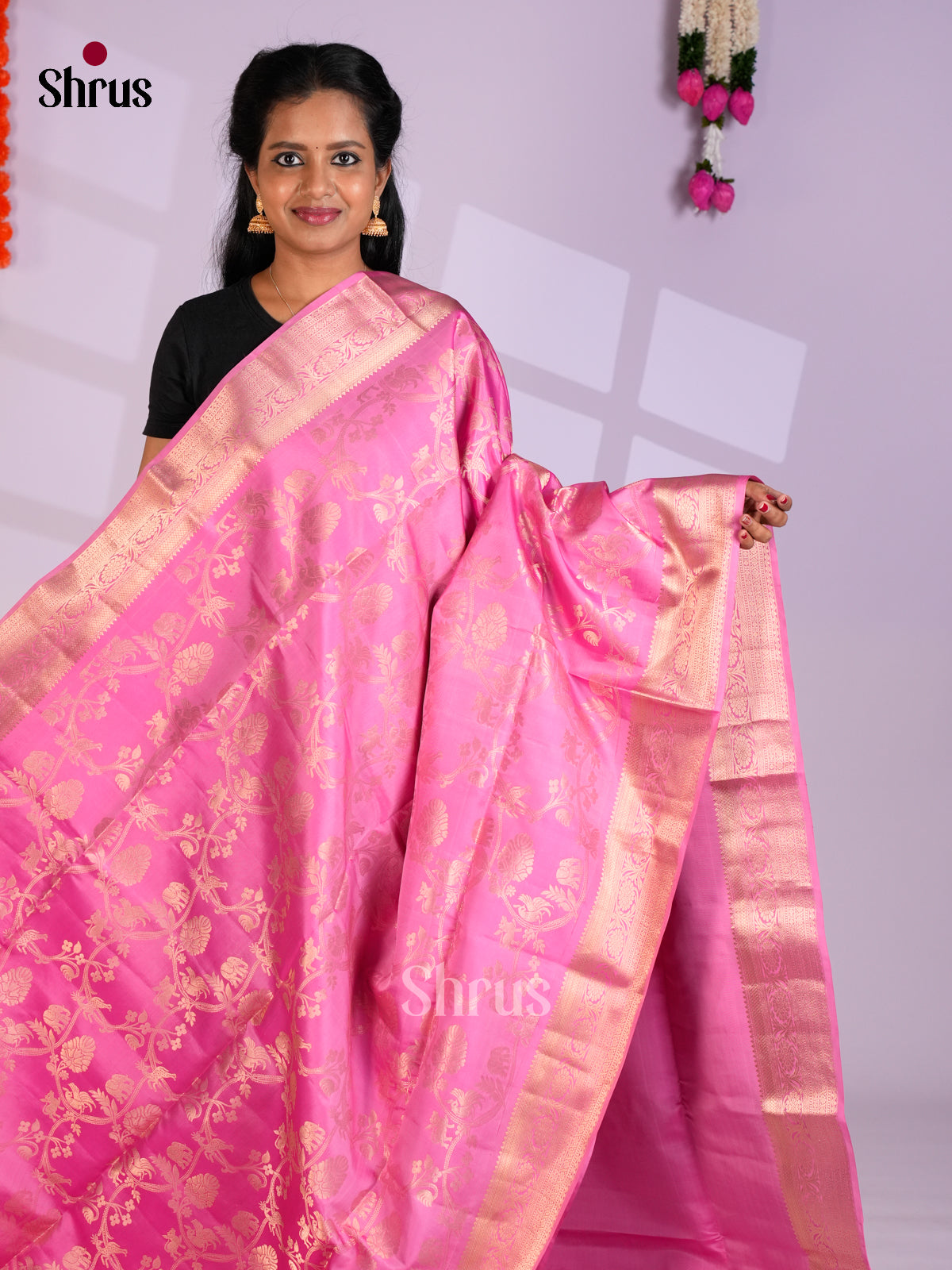 Buy Gorgeous Light Pink Pure Soft Silk Saree with Vanashigaram Woven Brocade Body & Zari Border