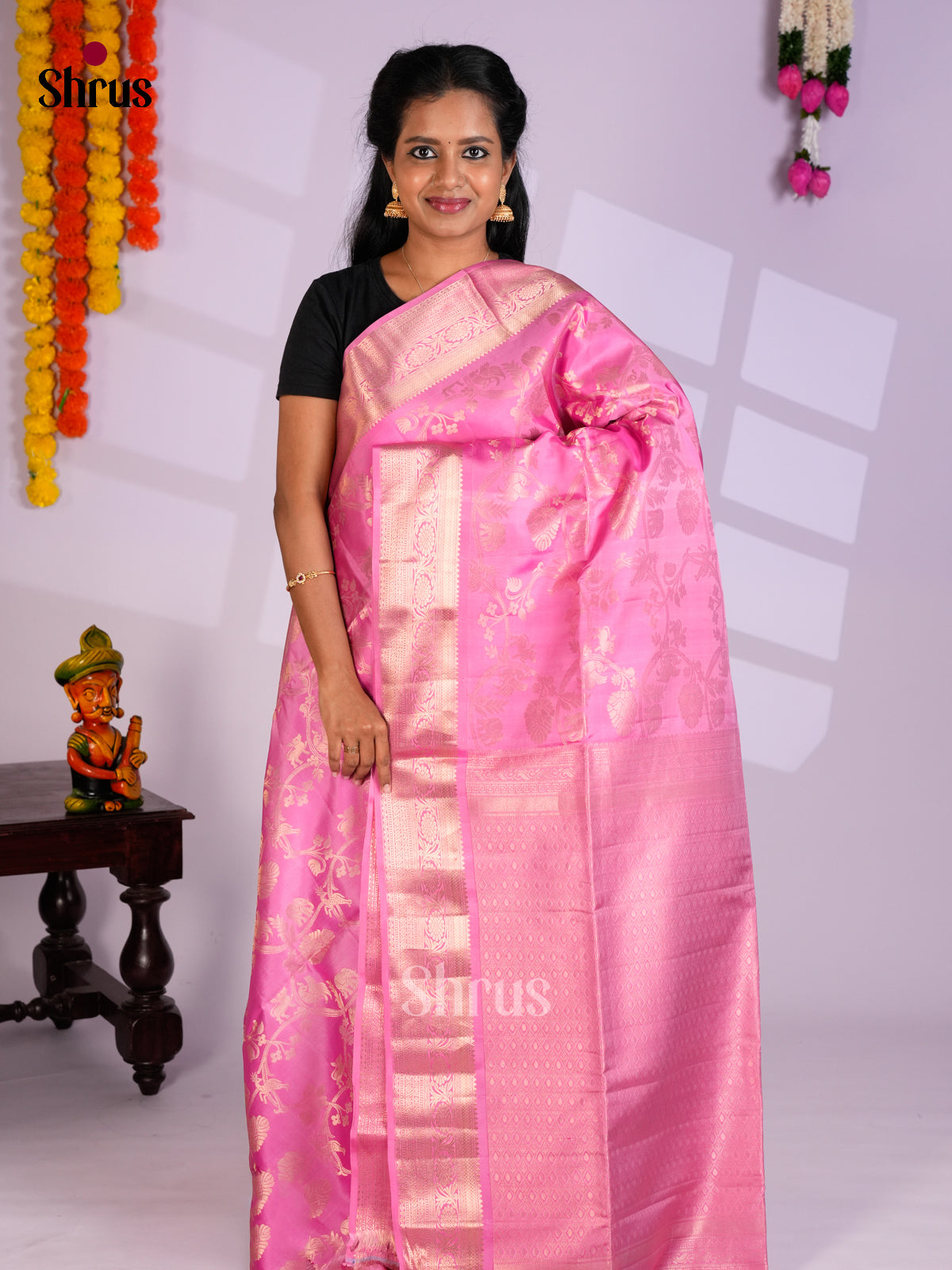 Buy Gorgeous Light Pink Soft Silk Saree with Vanashigaram Woven Brocade Body & Zari Border