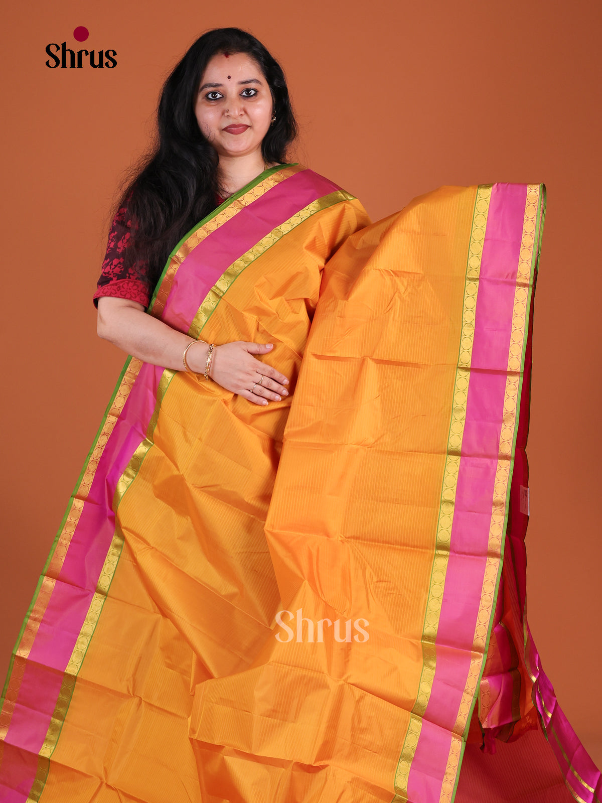 Luminous Mustard Yellow Kanchipuram Pattu Saree With Subtle Stripes | Pink Rettapet Zari Border & Chit Pallu