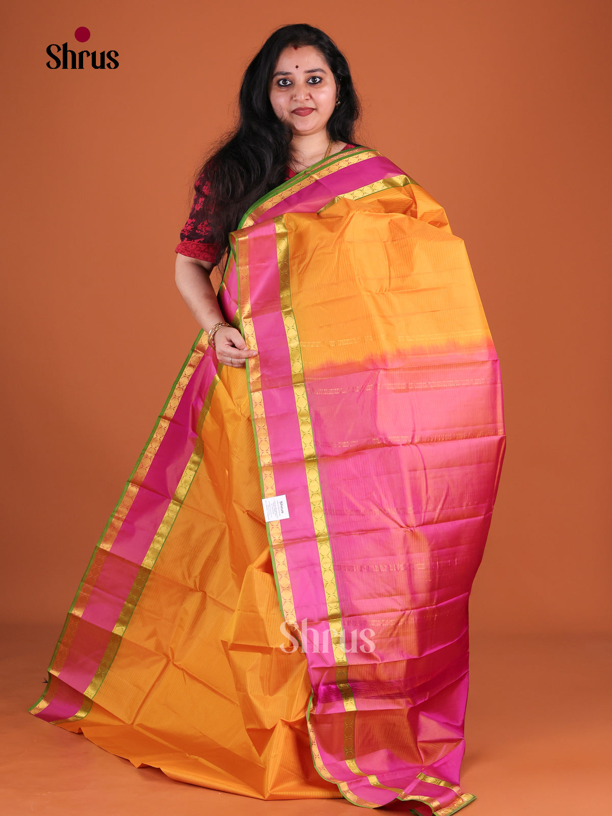 Luminous Mustard Yellow Kanchipuram Silk Saree With Subtle Stripes | Pink Rettapet Zari Border & Chit Pallu